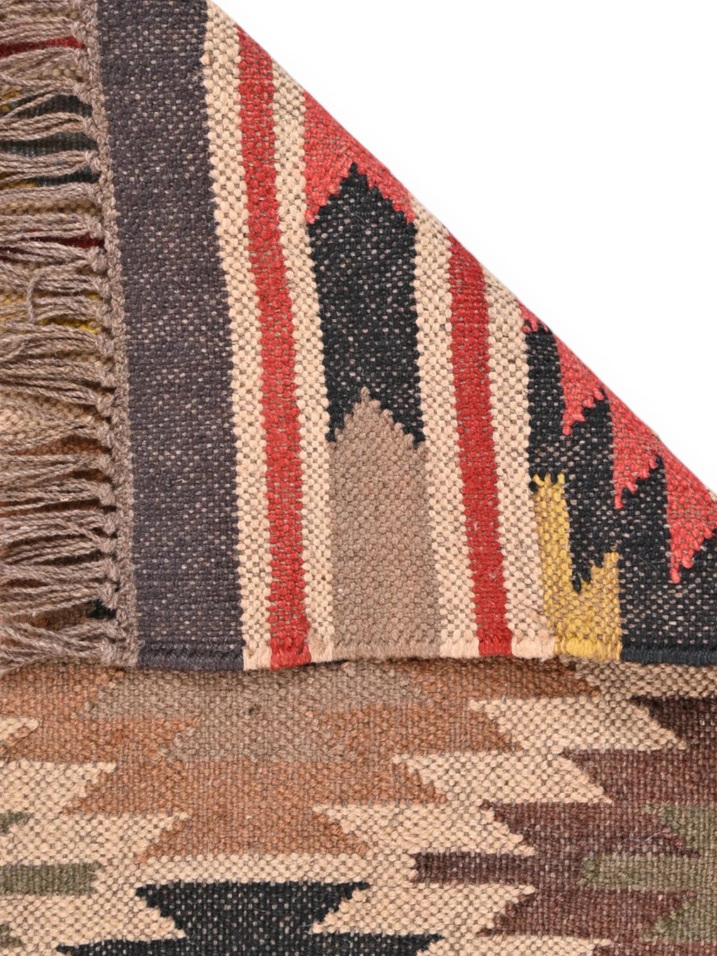 Detalle de alfombras kililm pasillo 60x90 multicolor necha a mano en fibras naturales