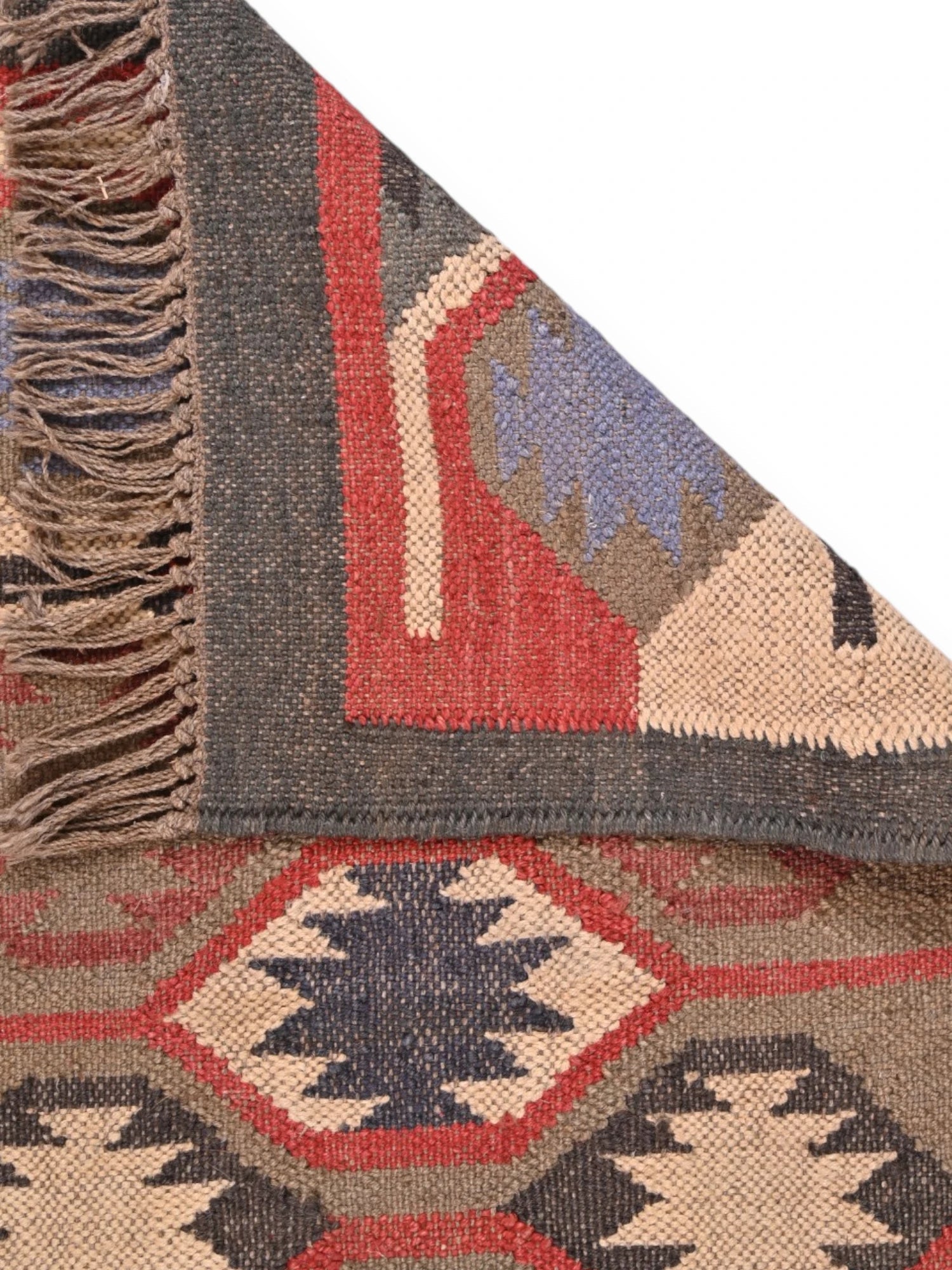 Detalle de alfombras kililm pasillo 60x90  multicolor necha a mano en fibras naturales