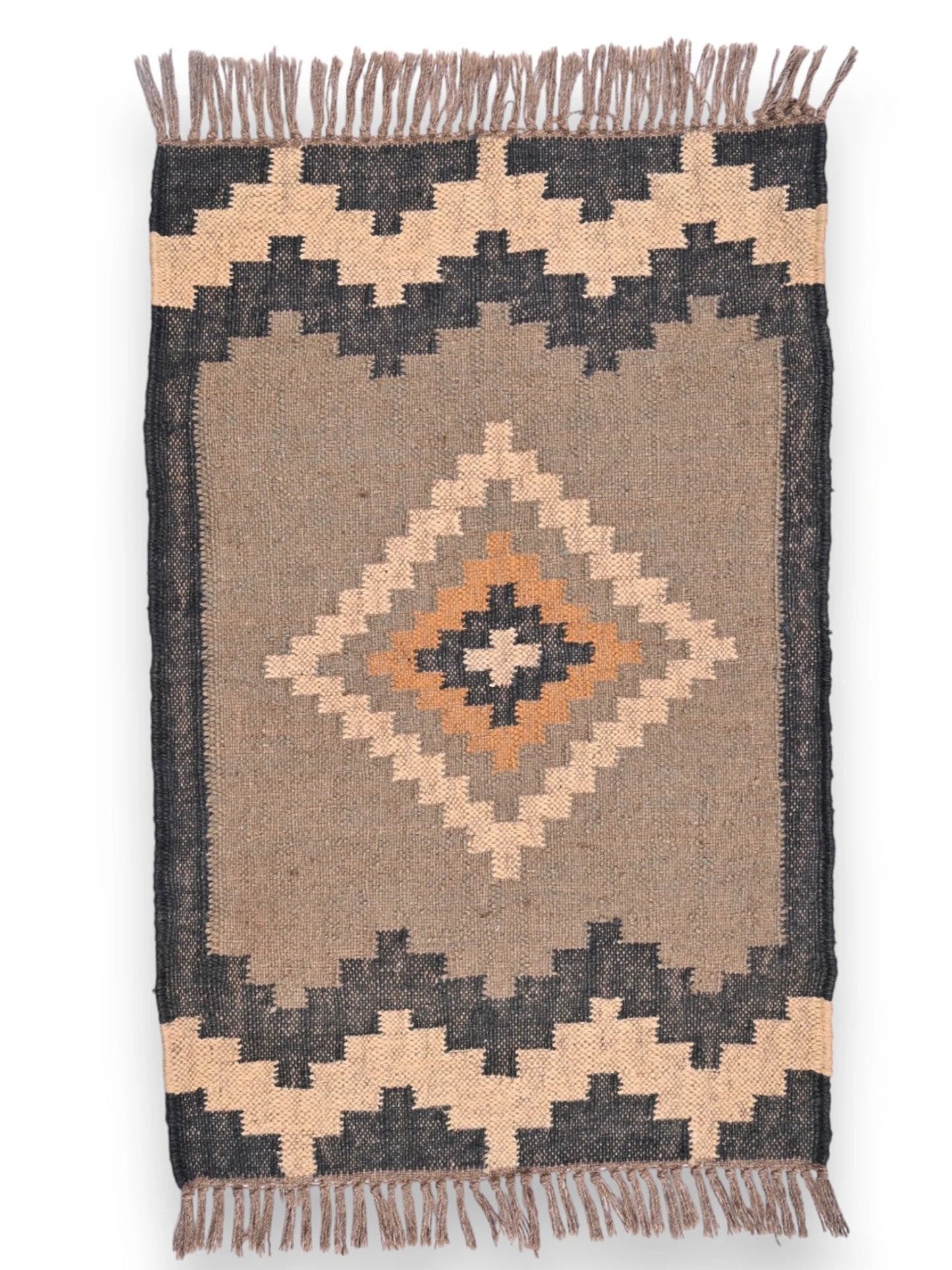 alfombras kililm pasillo 60x90 negro crema marrón necha a mano en fibras naturales
