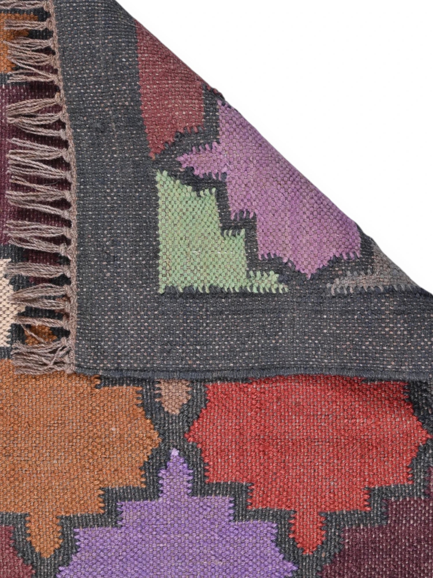 Detalle de alfombras kililm pasillo 60x90  multicolor necha a mano en fibras naturales