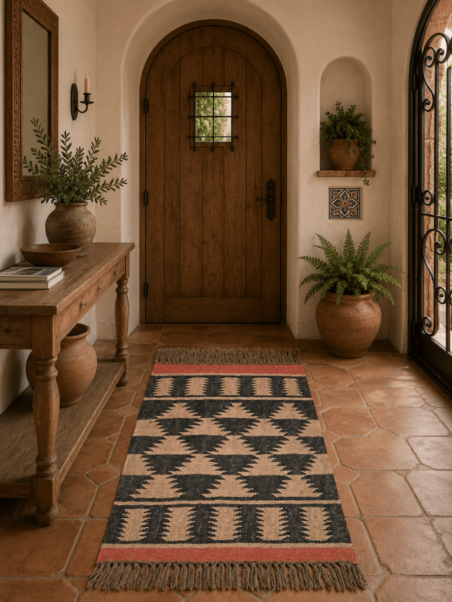 Alfombra Kilim 60x90 cms para (comedor, salón, dormitorio...dinning, living,  room) multicolor de yute y lana.