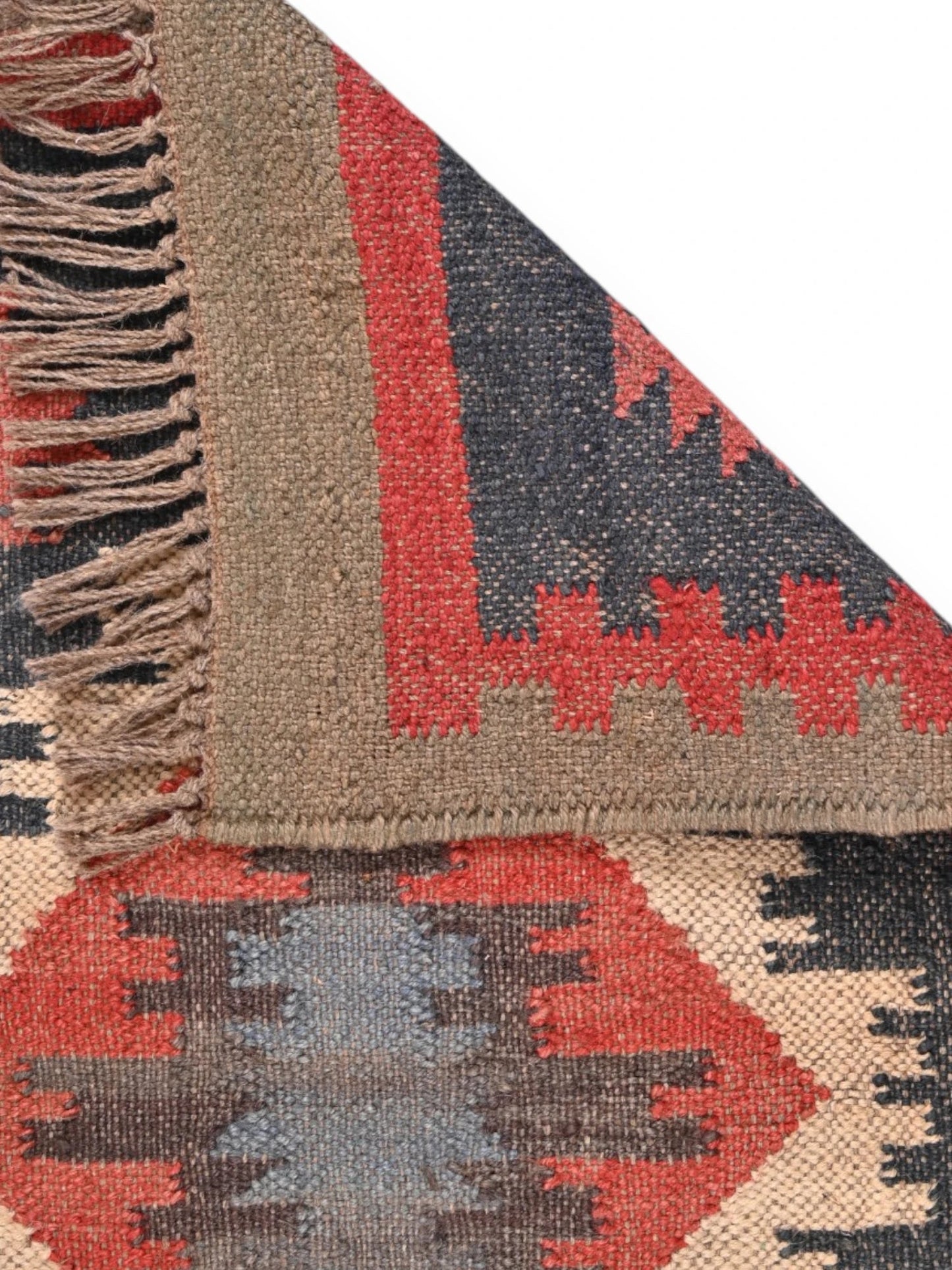 Detalle de alfombras kililm pasillo 60x90 multicolor necha a mano en fibras naturales