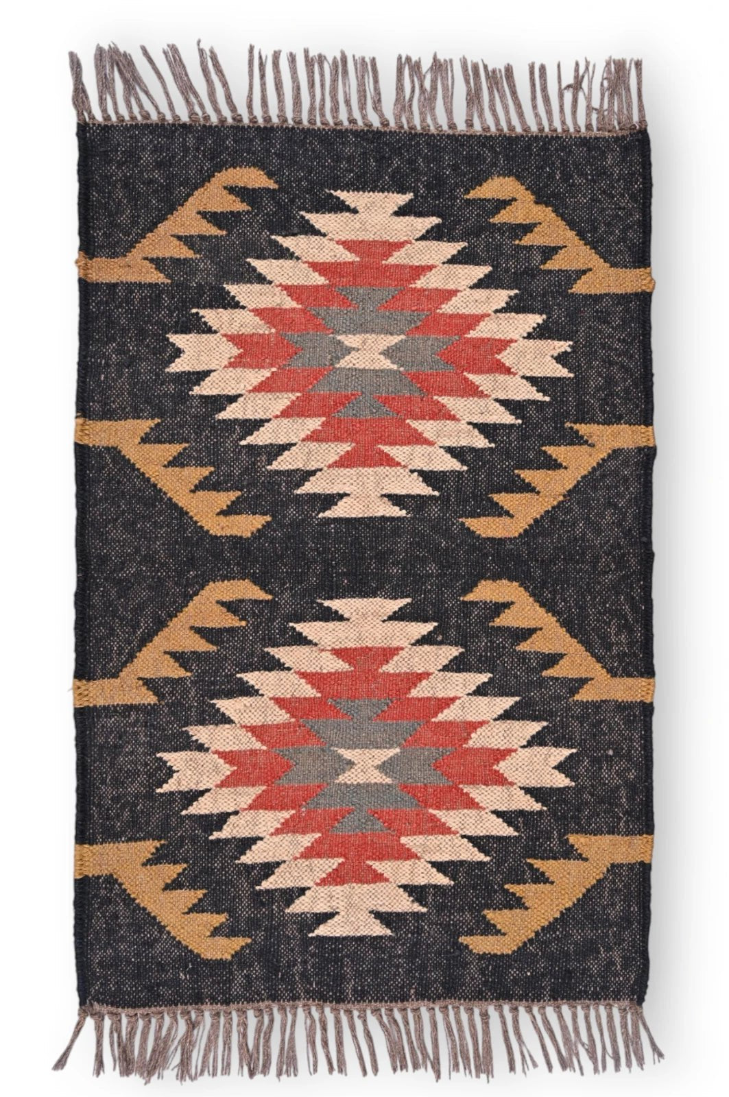 Alfombra kilim 60x90 multicolor hecha a mano en fibras naturales