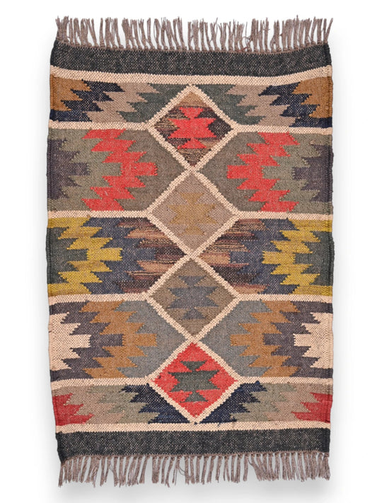 alfombras kililm pasillo 60x90 multicolor necha a mano en fibras naturales
