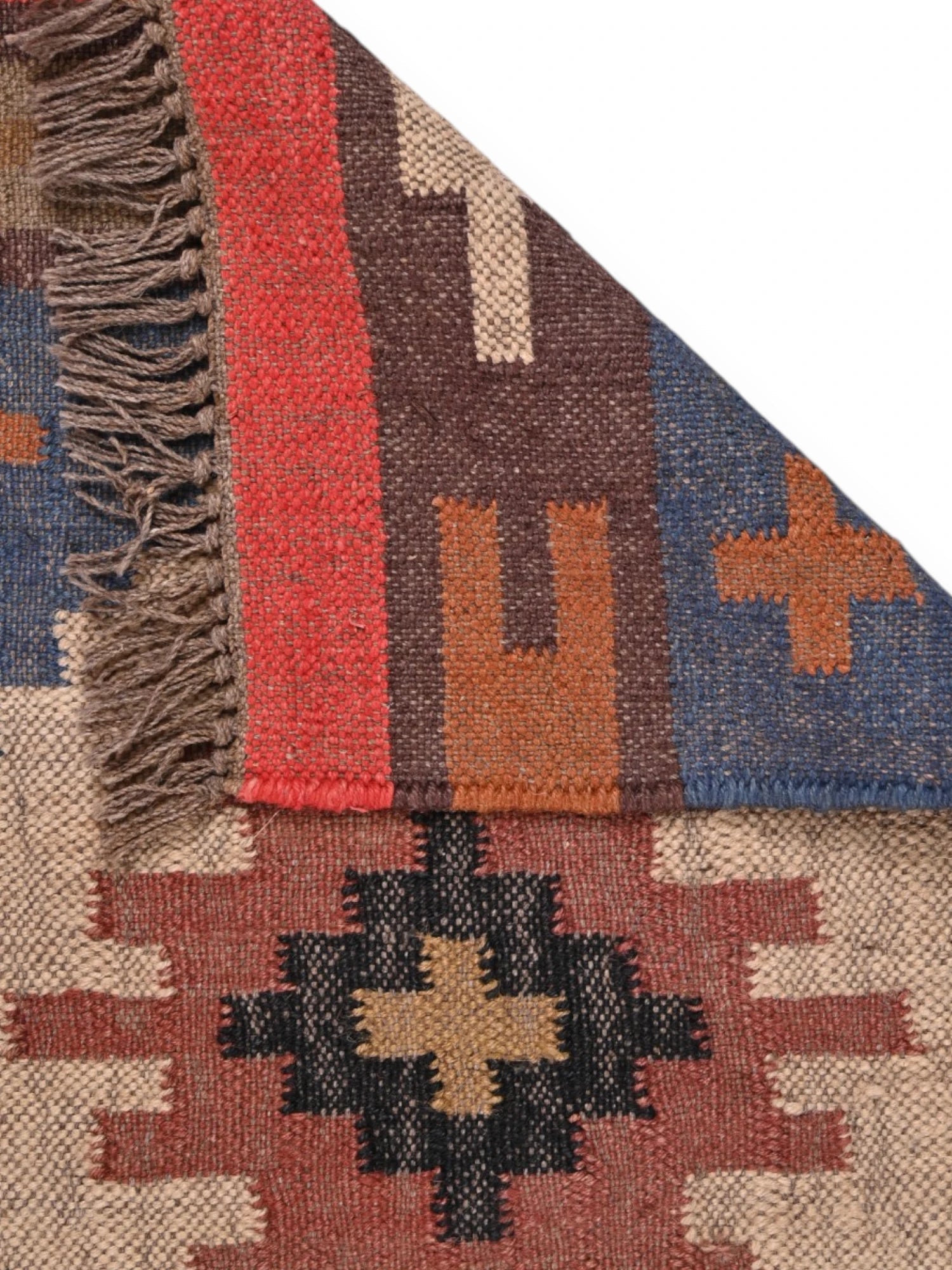 Detalle de alfombras kililm pasillo 60x90 multicolor necha a mano en fibras naturales