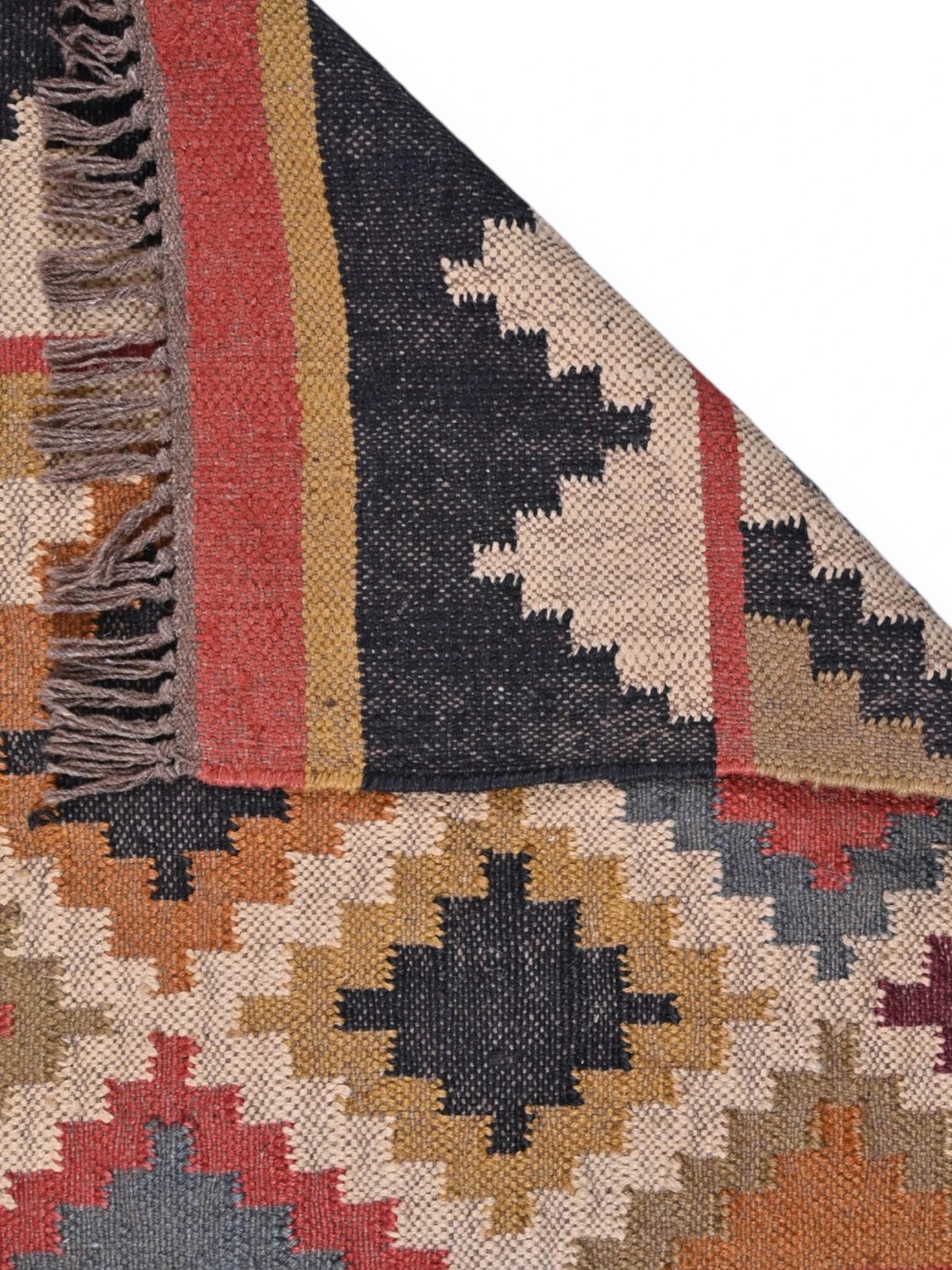 Detalle de alfombras kililm pasillo 60x90  multicolor necha a mano en fibras naturales