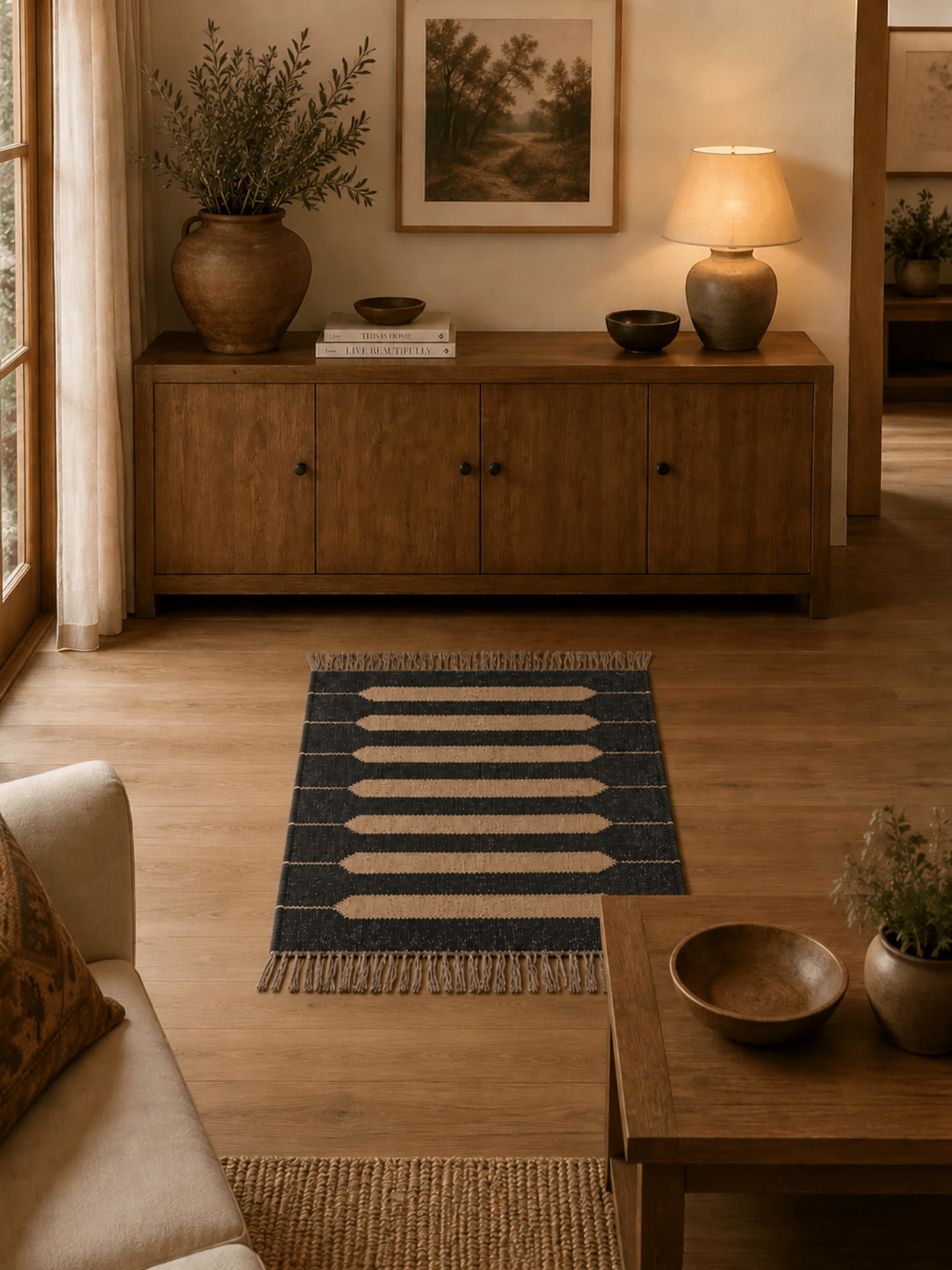 Alfombra Kilim 60x90 cms para (comedor, salón, dormitorio...dinning, living,  room) multicolor de yute y lana.