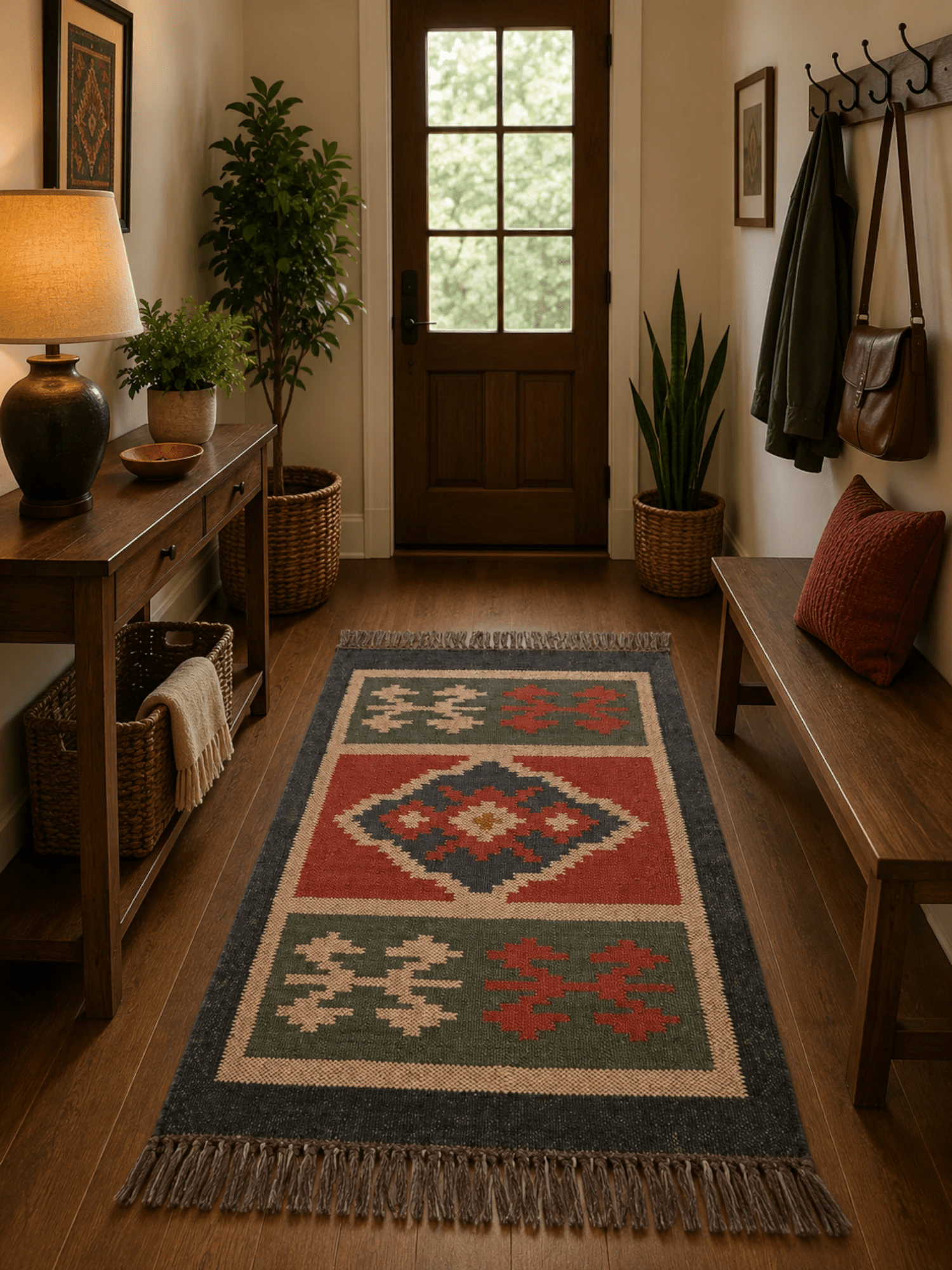 Alfombra Kilim 60x90 para (comedor, salón, dormitori dinning, living,  room) multicolor de yute y lana.