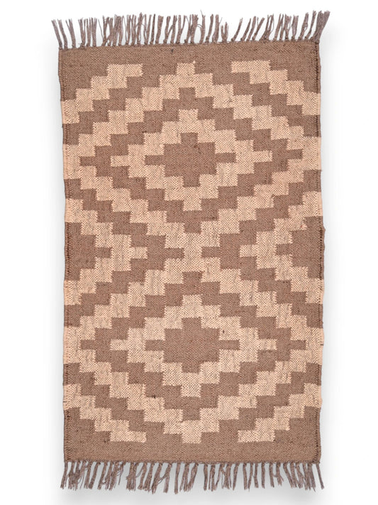 alfombras kililm pasillo 60x90 crema marrón necha a mano en fibras naturales
