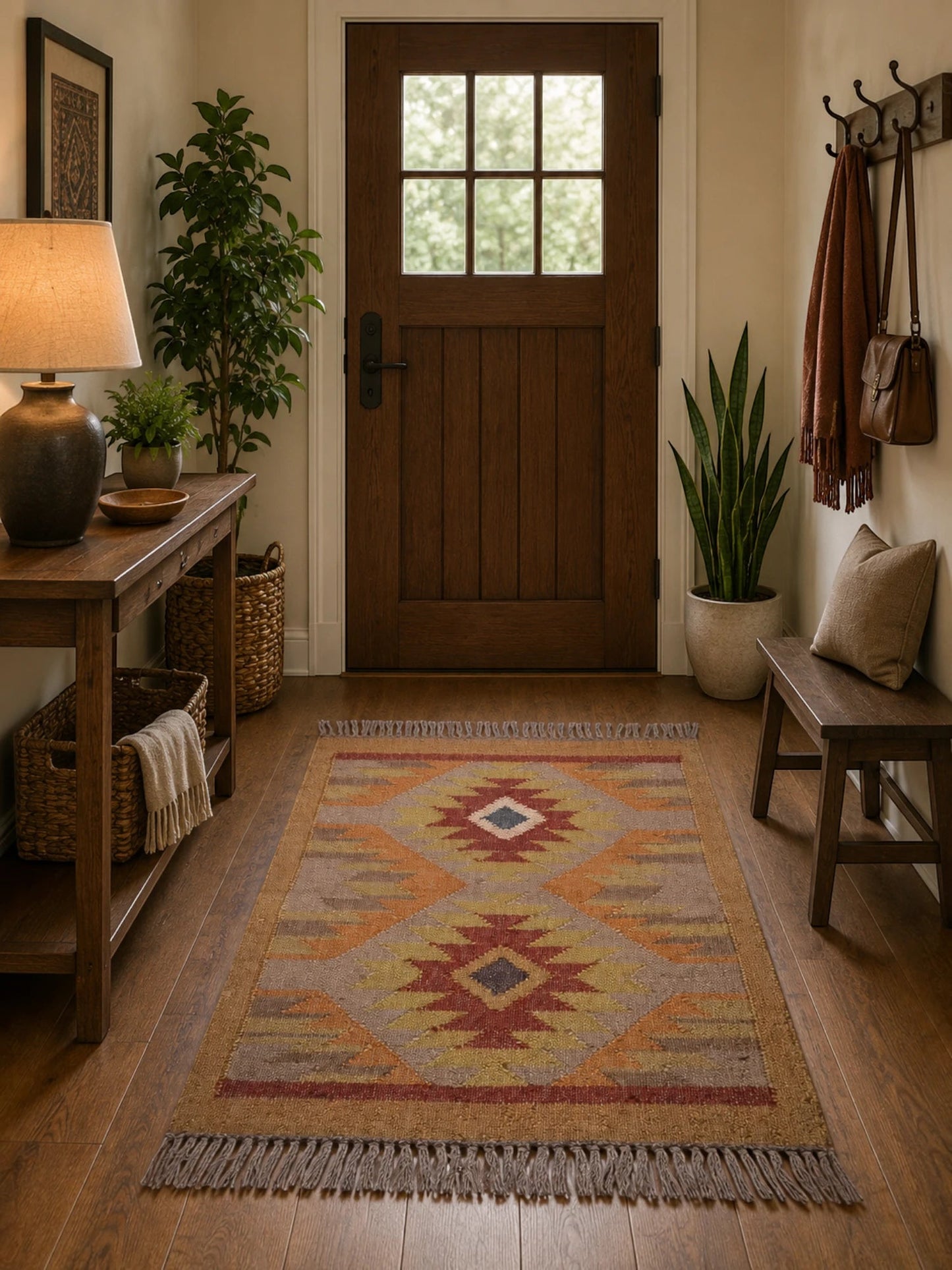 Alfombra Kilim 60x90 para (comedor, salón, dormitorio...dinning, living,  room) multicolor de yute y lana.