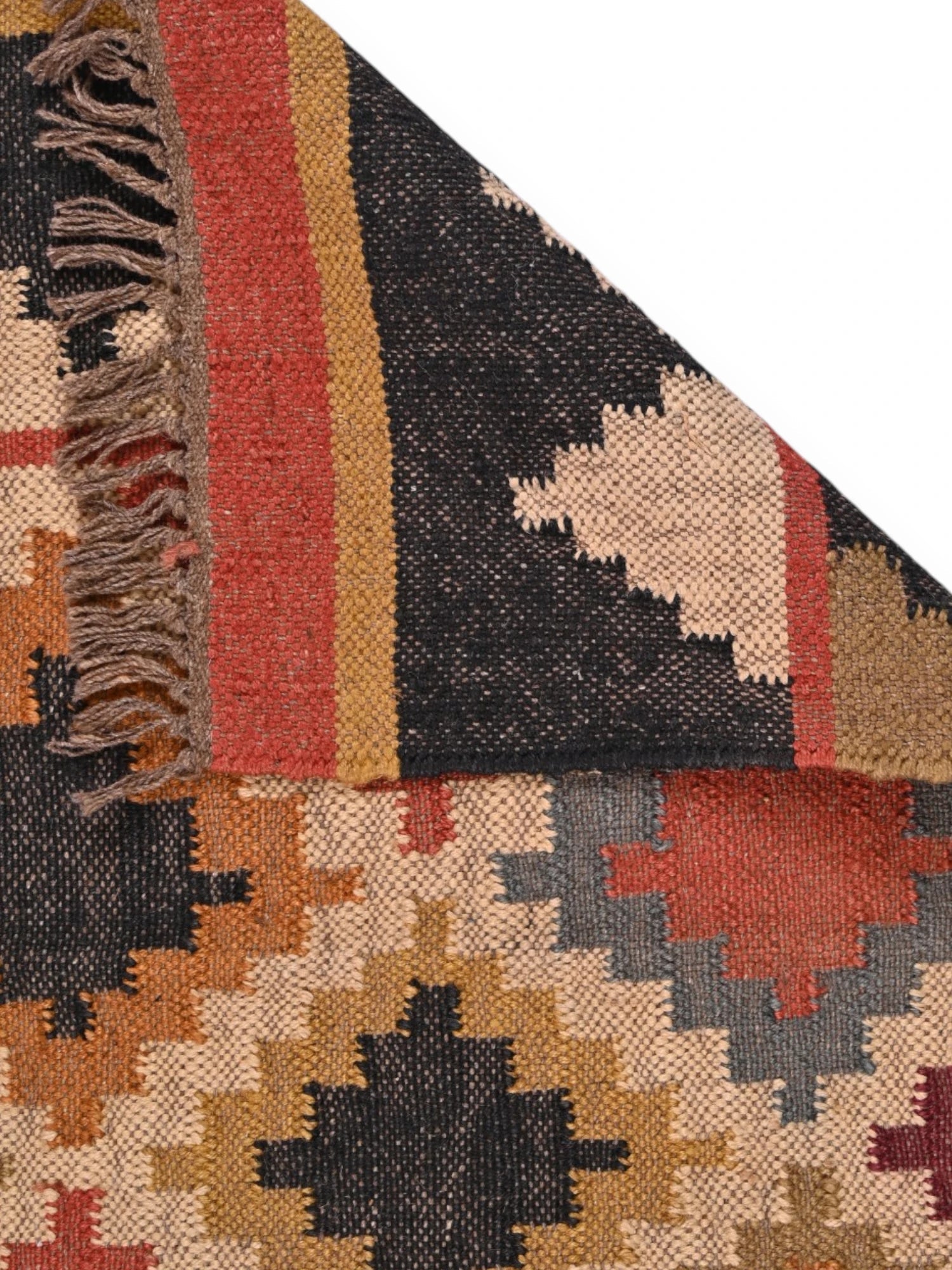 Detalle de alfombras kililm pasillo 60x90  multicolor necha a mano en fibras naturales