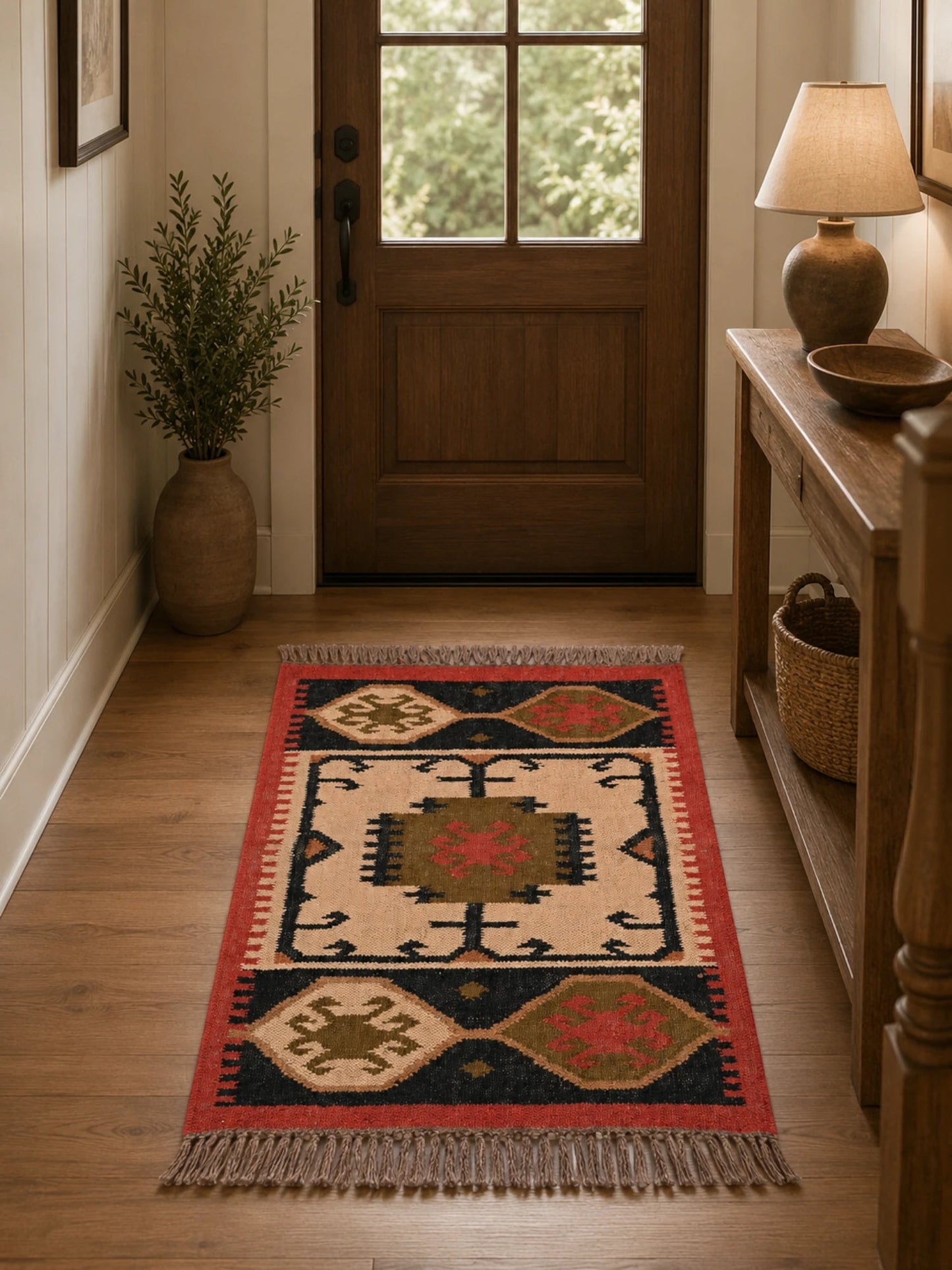 Alfombra Kilim 60x90 cms para (comedor, salón, dormitorio...dinning, living,  room) multicolor de yute y lana.