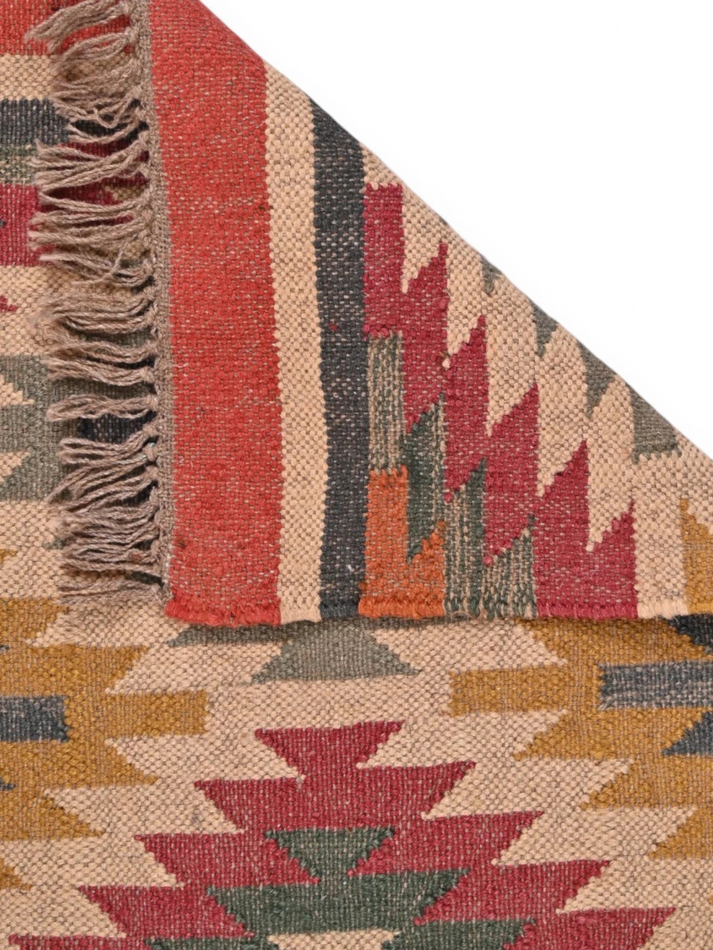 Detalle de alfombras kililm pasillo 60x90  multicolor necha a mano en fibras naturales