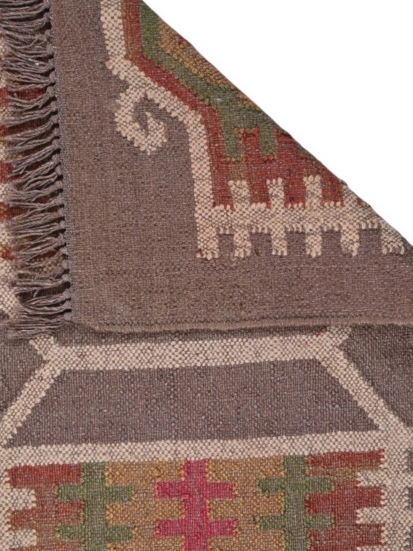 Detalle de alfombras kililm pasillo 60x90  multicolor necha a mano en fibras naturales