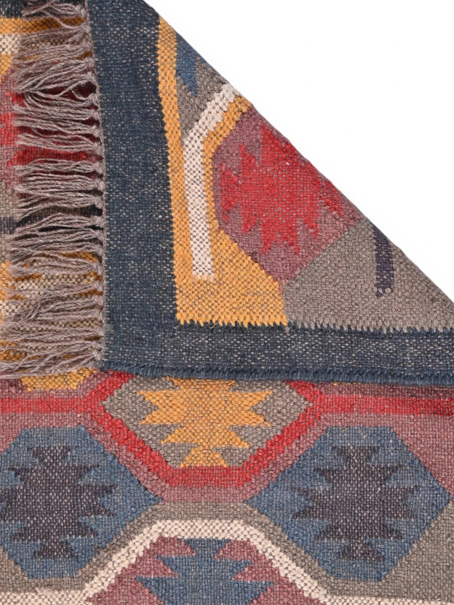 Detalle de alfombras kililm pasillo 60x90 multicolor necha a mano en fibras naturales