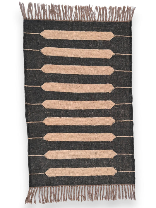 alfombras kililm pasillo 60x90 beige negro necha a mano en fibras naturales