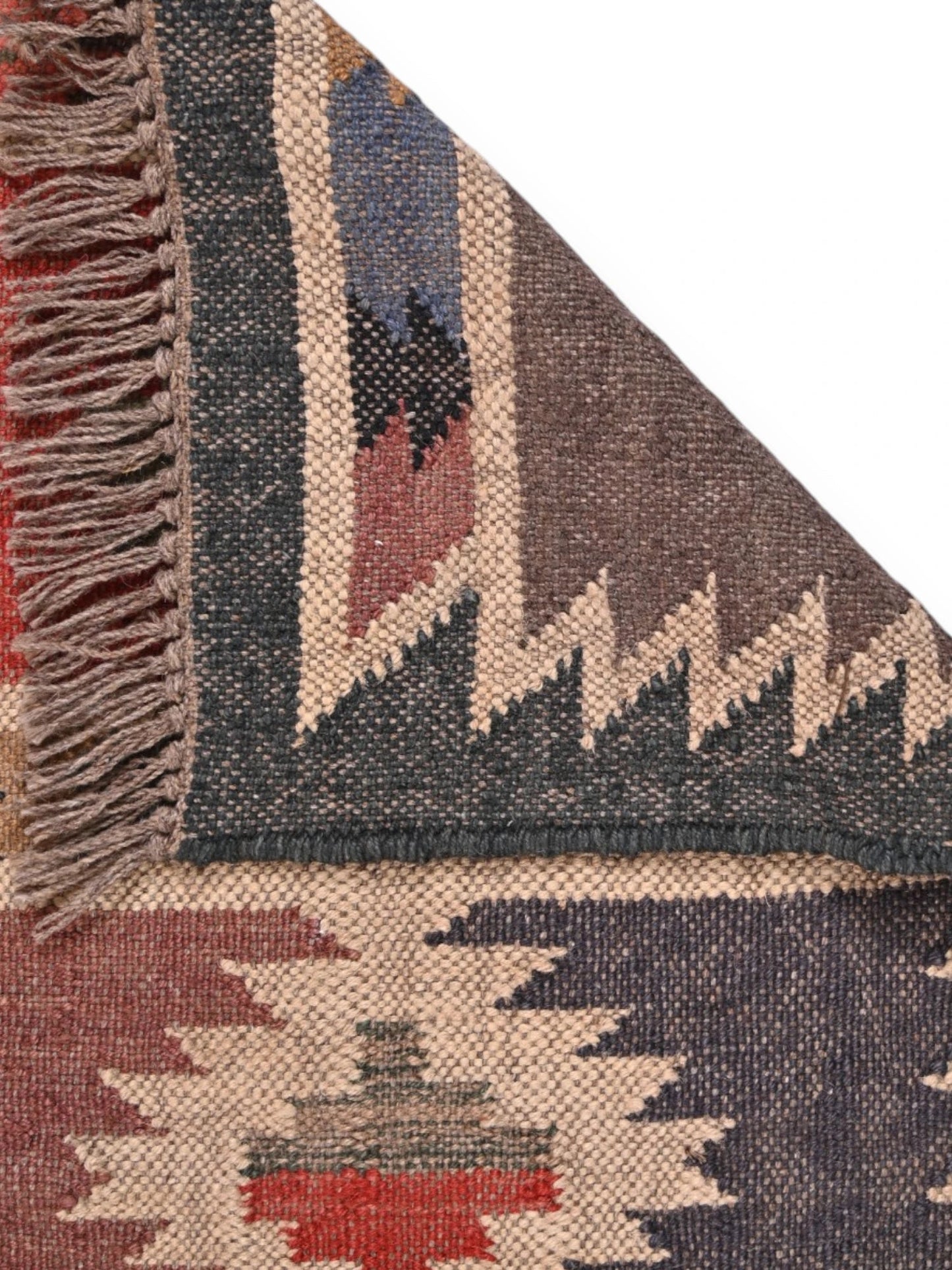 Detalle de alfombras kililm pasillo 60x90 multicolor necha a mano en fibras naturales