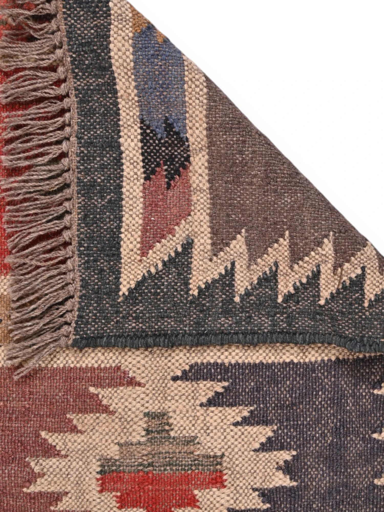 Detalle de alfombras kililm pasillo 60x90 multicolor necha a mano en fibras naturales