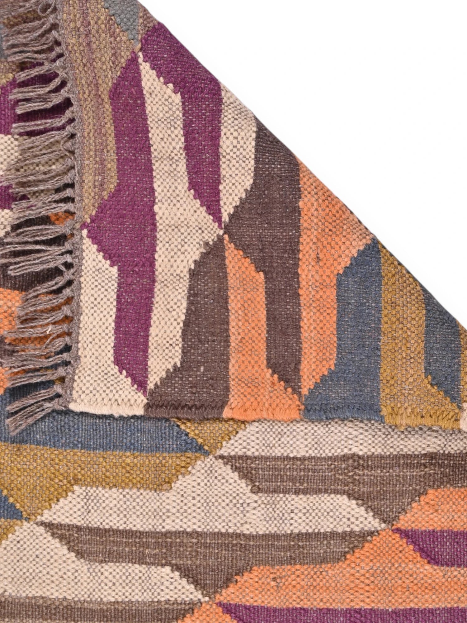 Detalle de alfombras kililm pasillo 60x90 multicolor necha a mano en fibras naturales