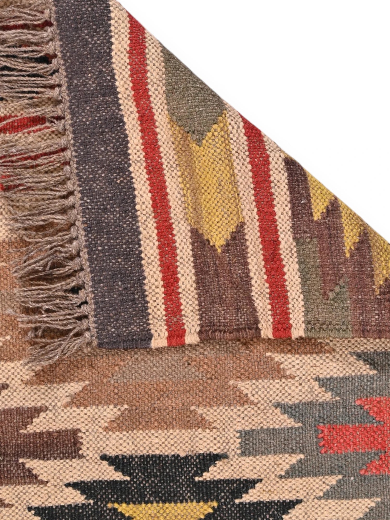 Detalle de alfombras kililm pasillo 60x90 multicolor necha a mano en fibras naturales