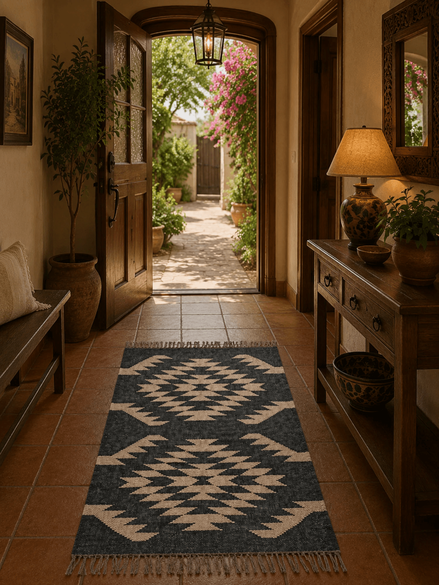 Alfombra Kilim 60x90 cms para (comedor, salón, dormitorio...dinning, living,  room) multicolor de yute y lana.