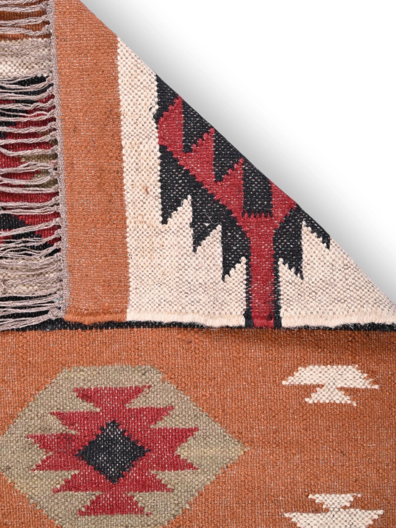 Detalle de alfombras kililm pasillo 60x90 multicolor necha a mano en fibras naturales