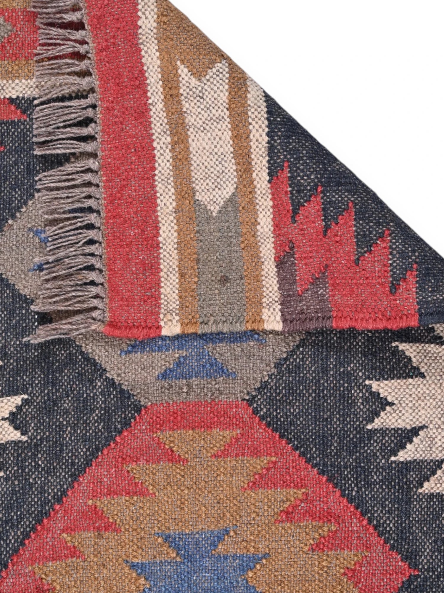 Detalle de alfombras kililm pasillo 60x90  multicolor necha a mano en fibras naturales