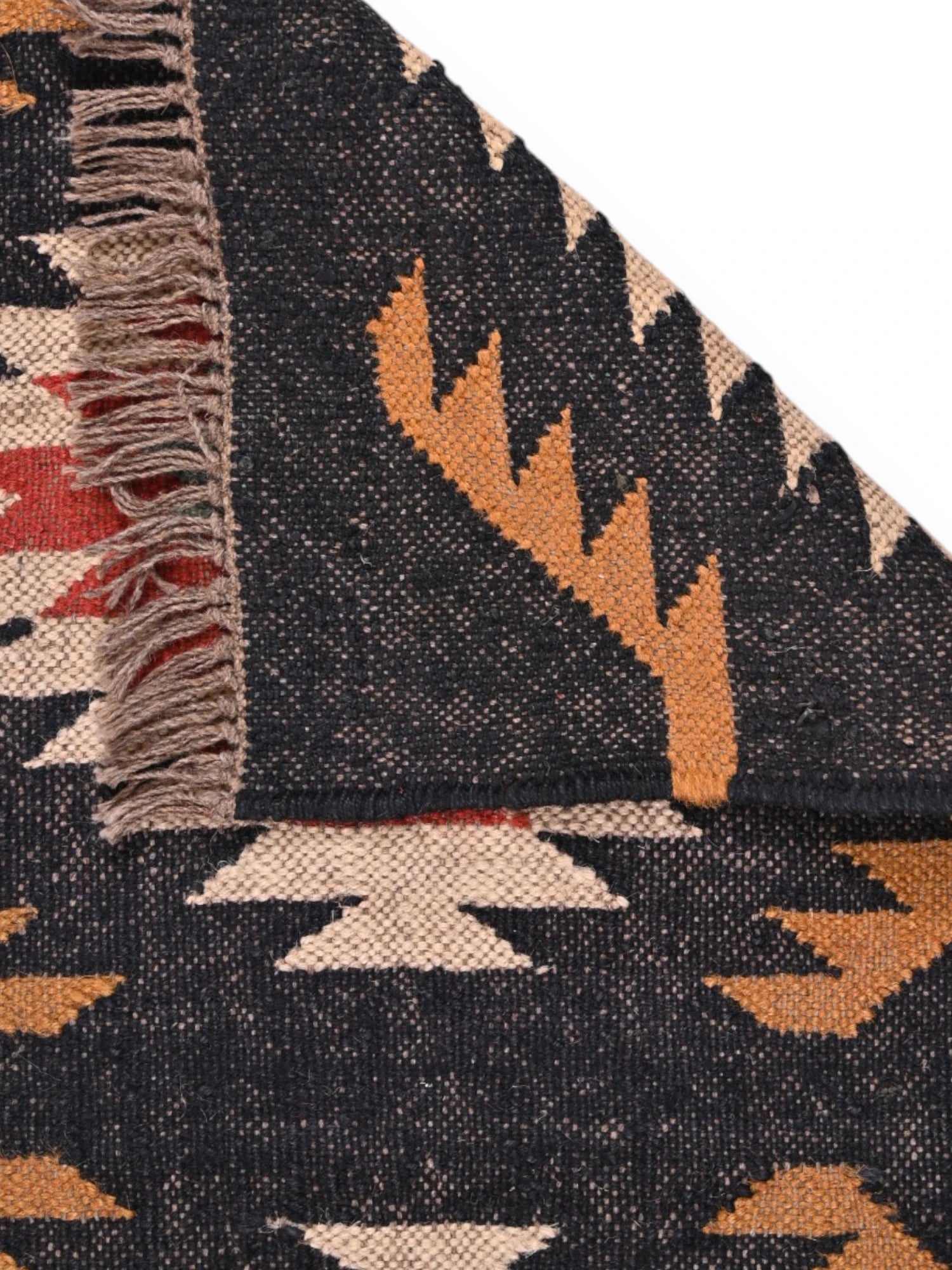 Detalle de alfombras kililm pasillo 60x90 multicolor necha a mano en fibras naturales