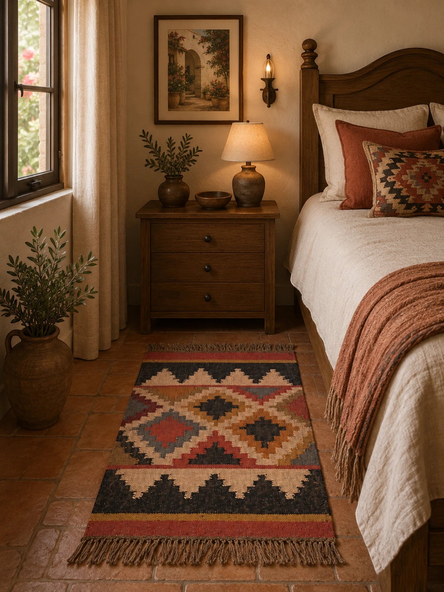 Alfombra Kilim 60x90 cms para (comedor, salón, dormitorio...dinning, living,  room) multicolor de yute y lana.