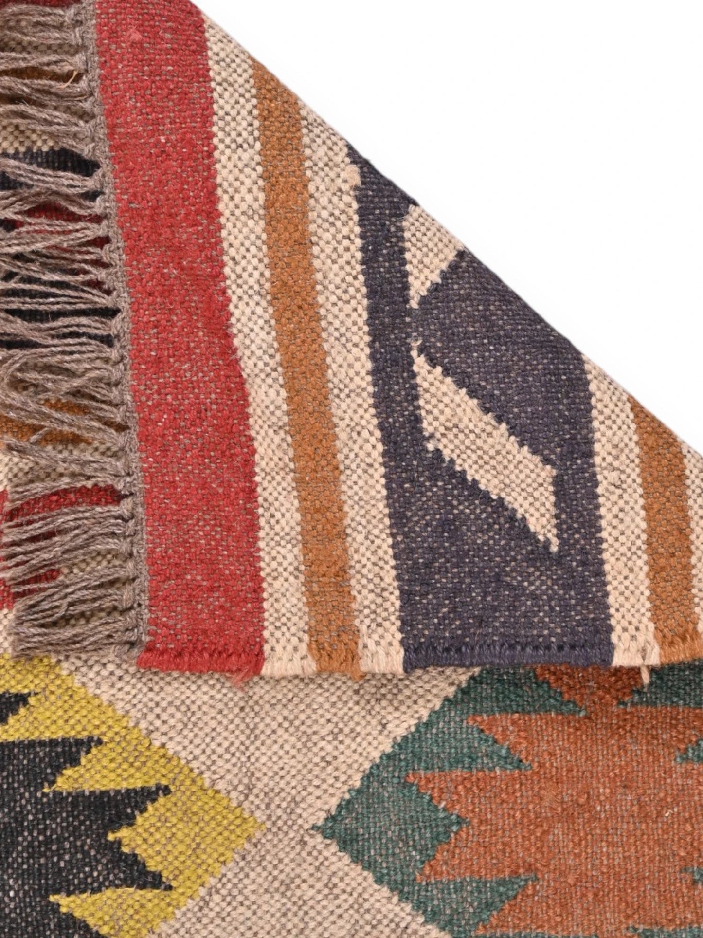 Detalle de alfombras kililm pasillo 60x90 multicolor necha a mano en fibras naturales