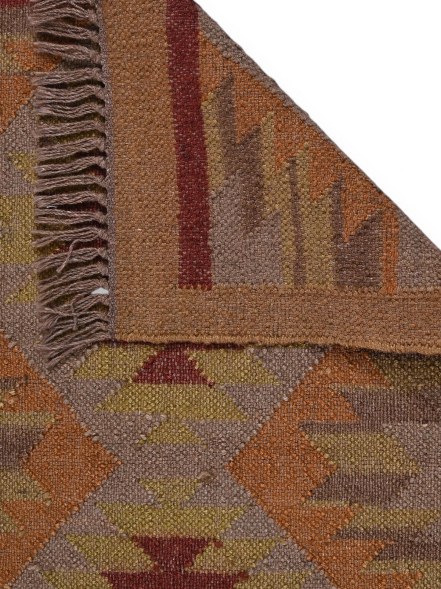 Detalle de alfombras kililm pasillo 60x90 multicolor necha a mano en fibras naturales