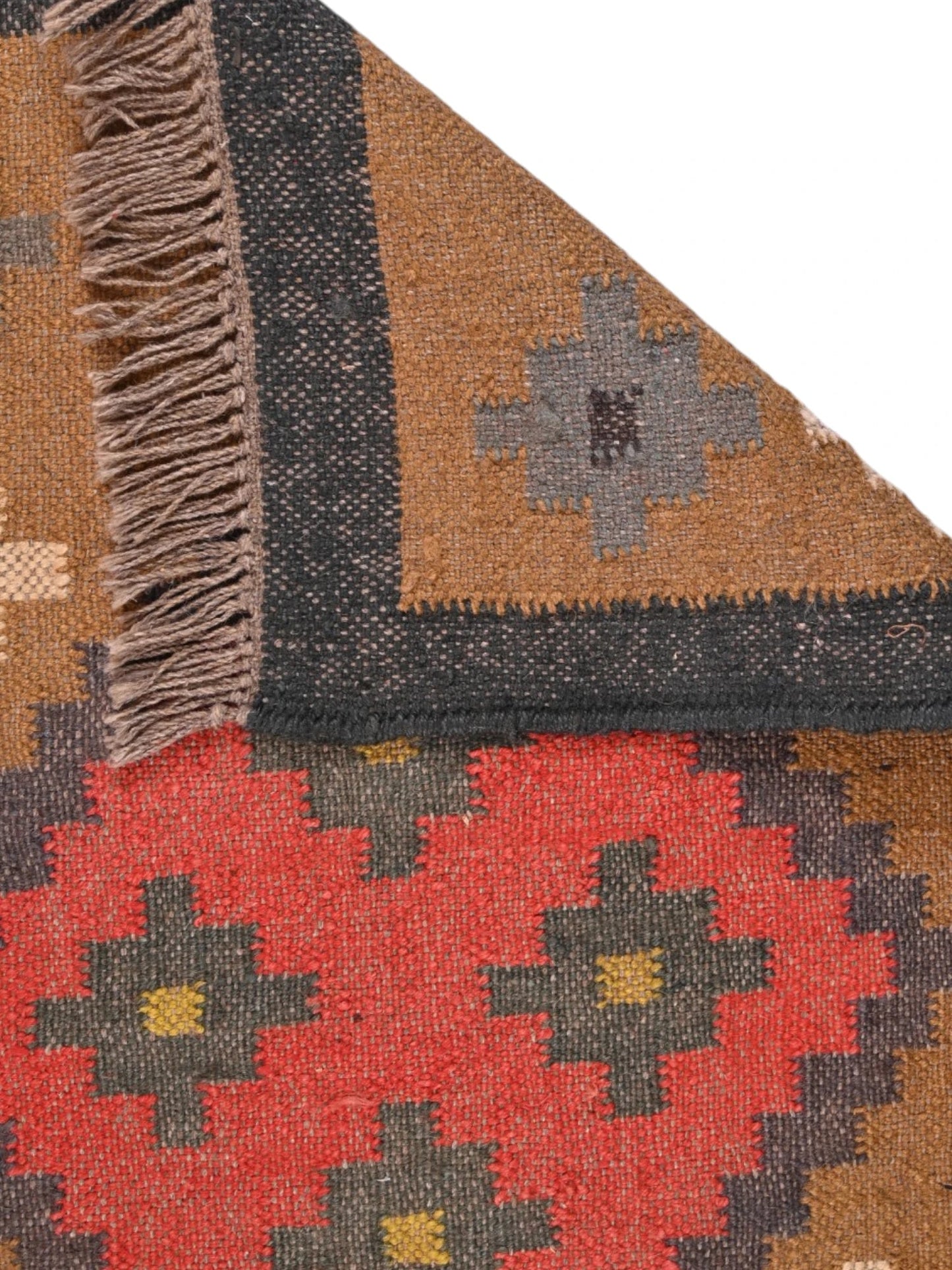 Detalle de alfombras kililm pasillo 60x90 multicolor necha a mano en fibras naturales