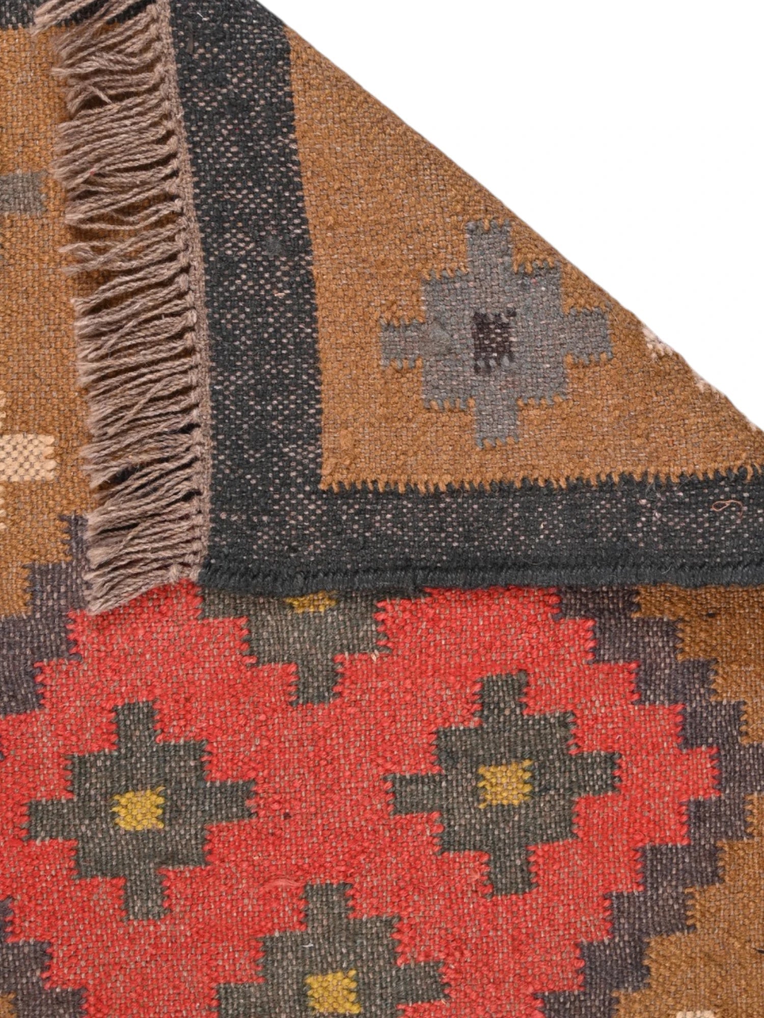 Detalle de alfombras kililm pasillo 60x90 multicolor necha a mano en fibras naturales