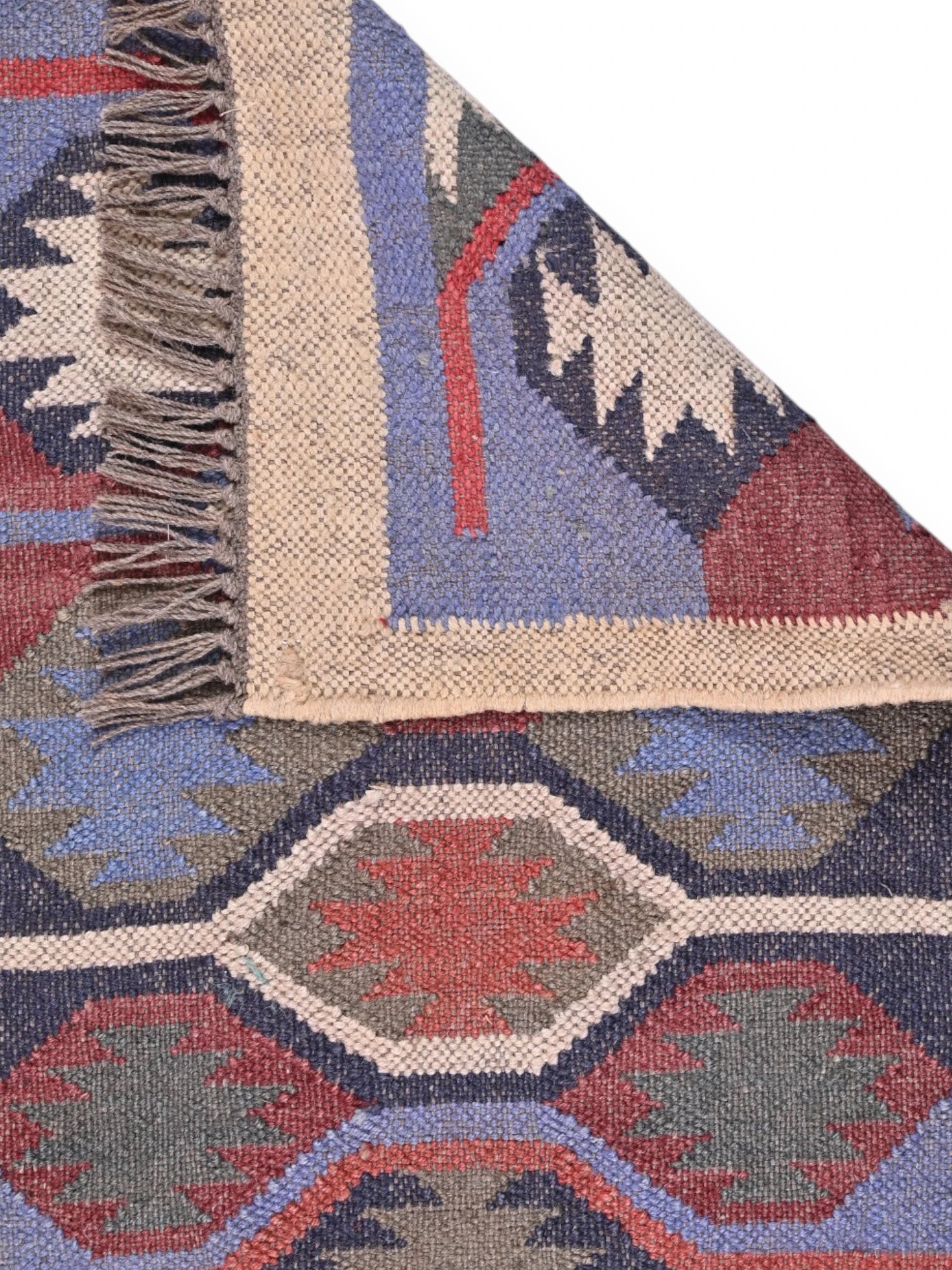 Detalle de alfombras kililm pasillo 60x90  multicolor necha a mano en fibras naturales