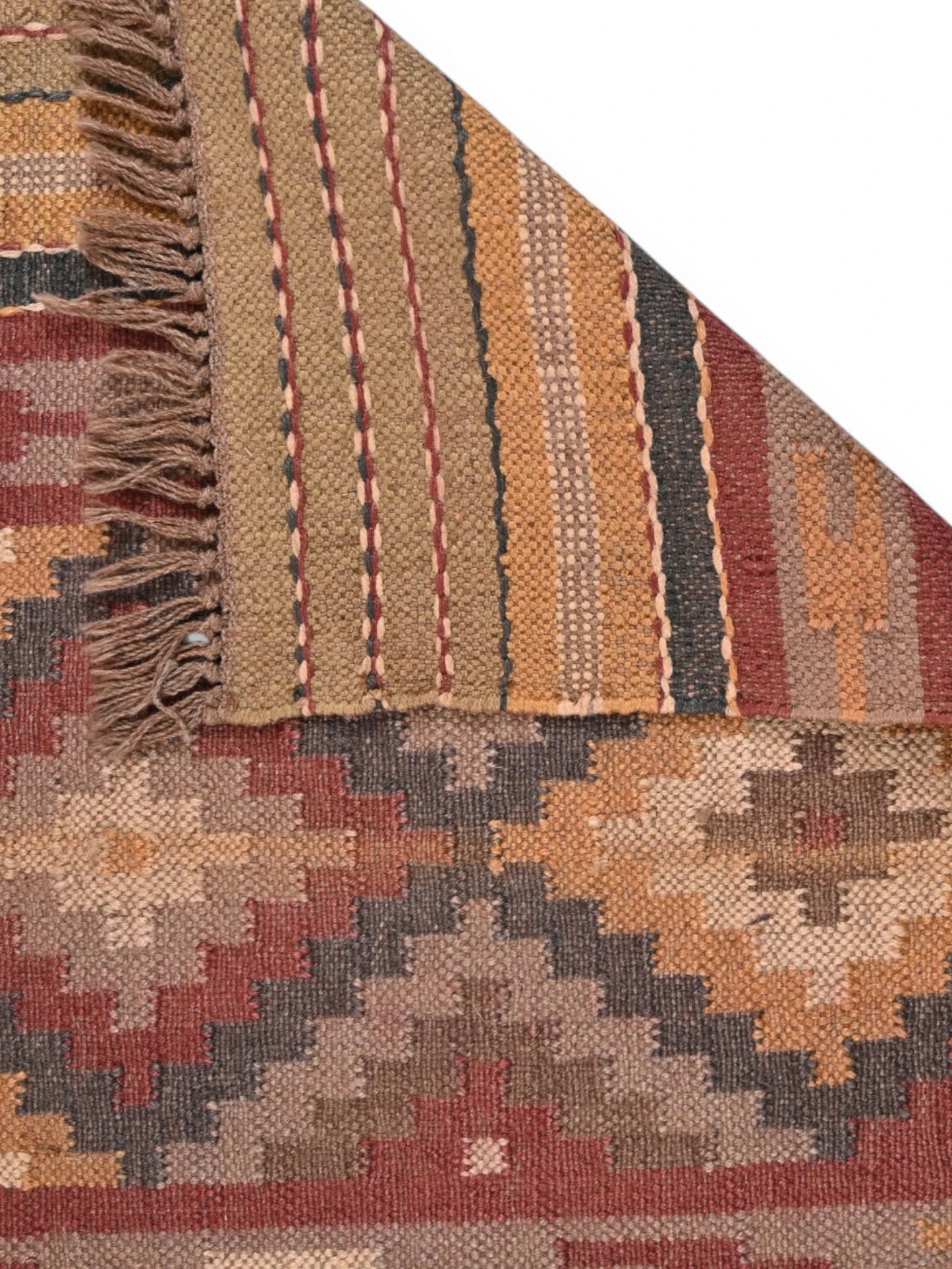 Detalle de alfombras kililm pasillo 60x90  multicolor necha a mano en fibras naturales