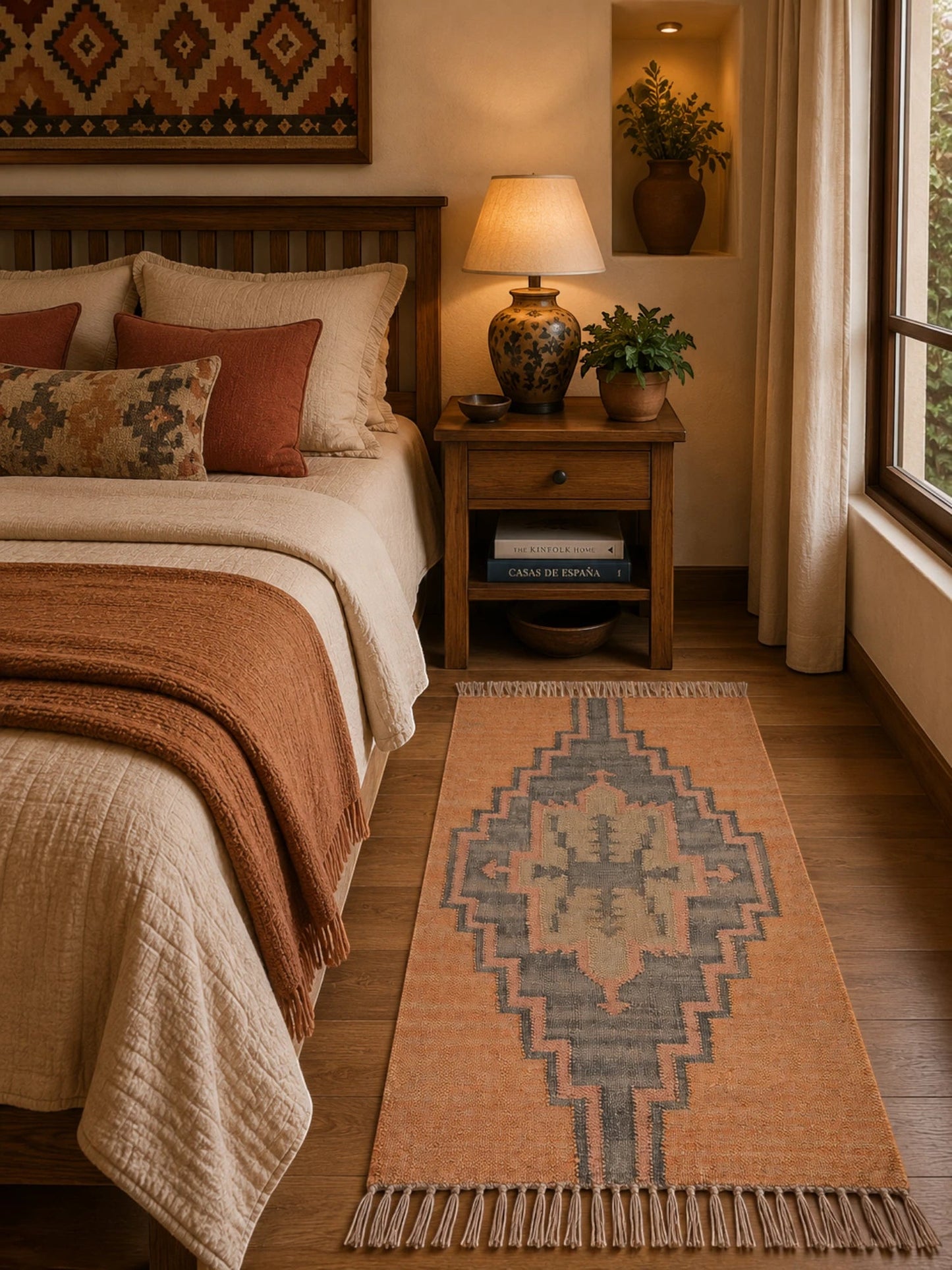 Alfombra Kilim 60x90 cms para (comedor, salón, dormitorio...dinning, living,  room) multicolor de yute y lana.