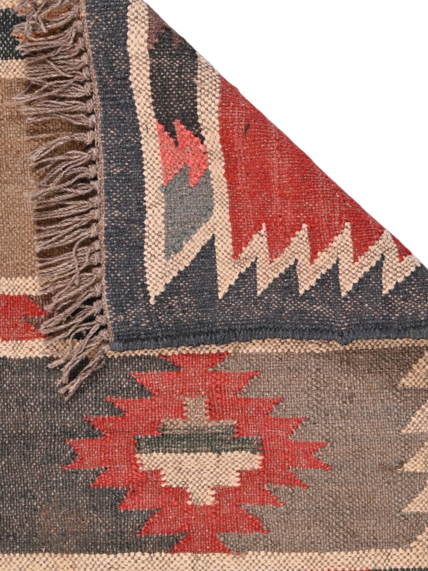 Detalle de alfombras kililm pasillo 60x90 multicolor necha a mano en fibras naturales