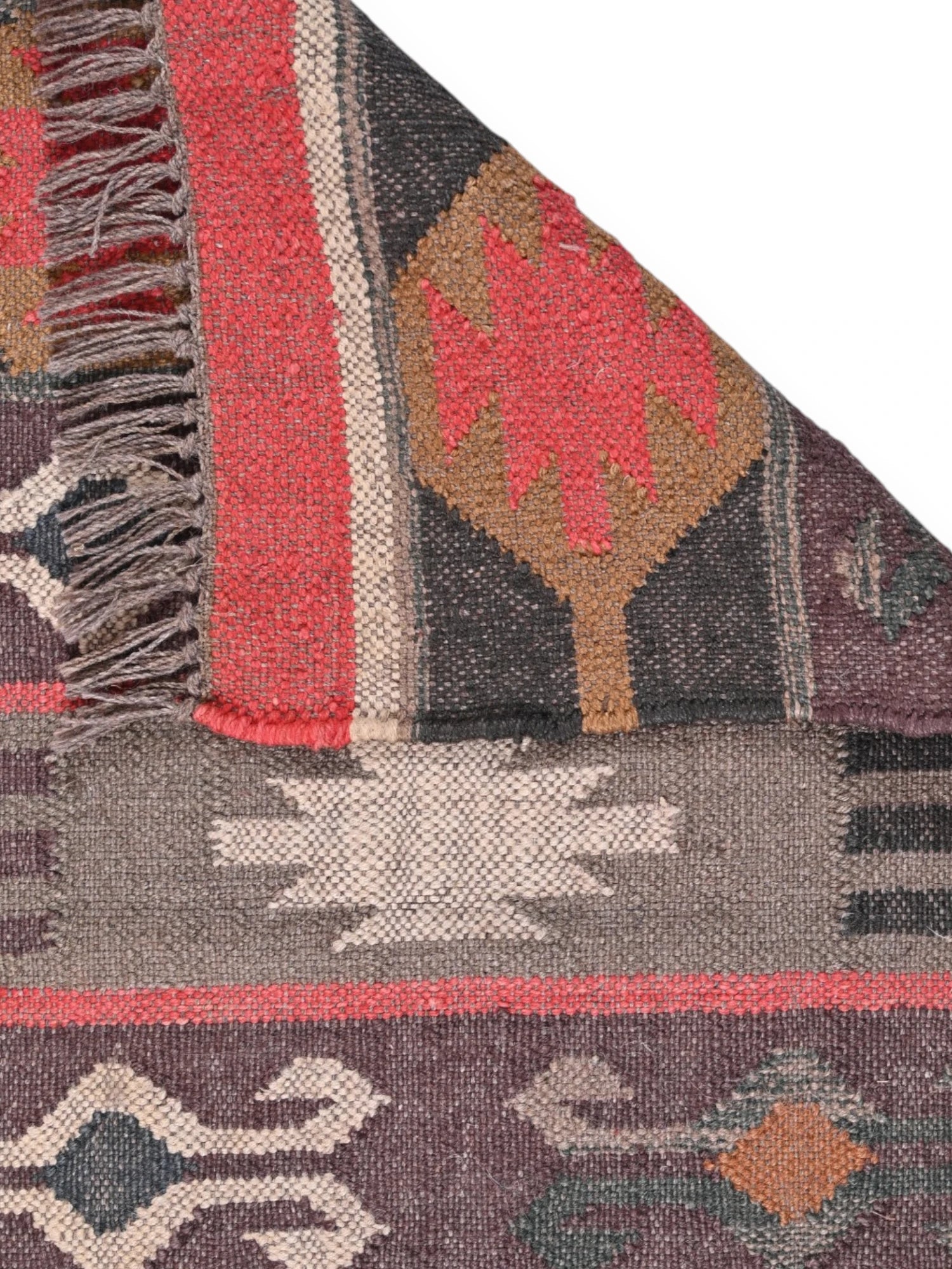 Detalle de alfombras kililm pasillo 60x90  multicolor necha a mano en fibras naturales
