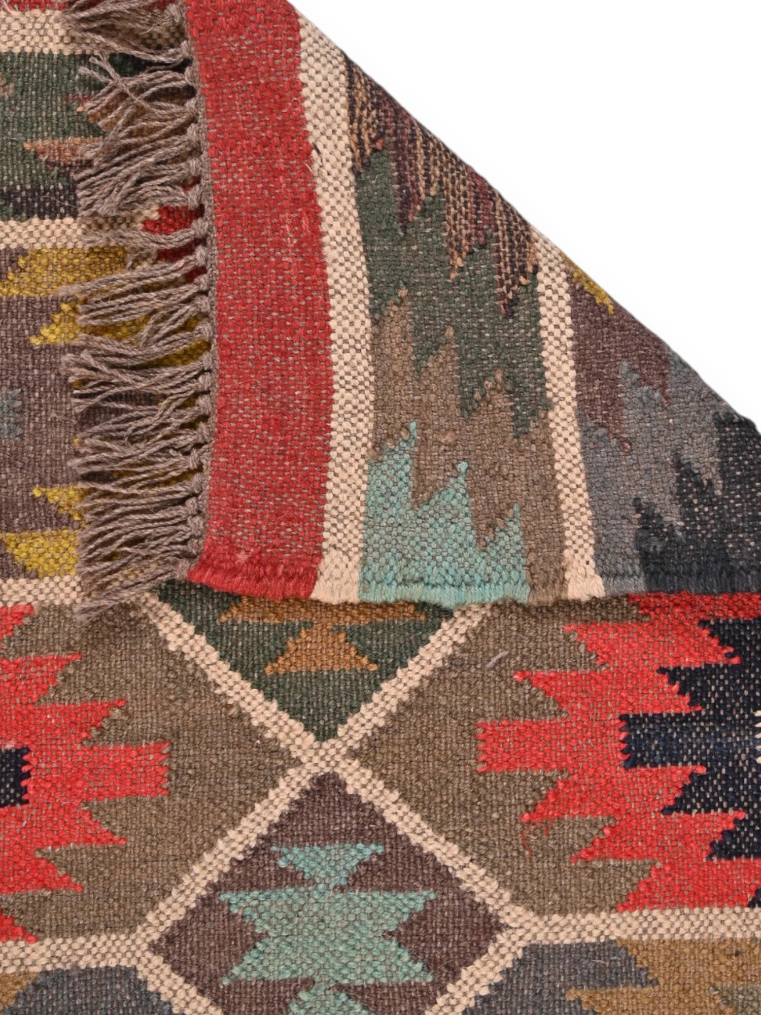 Detalle de alfombras kililm pasillo 60x90  multicolor necha a mano en fibras naturales