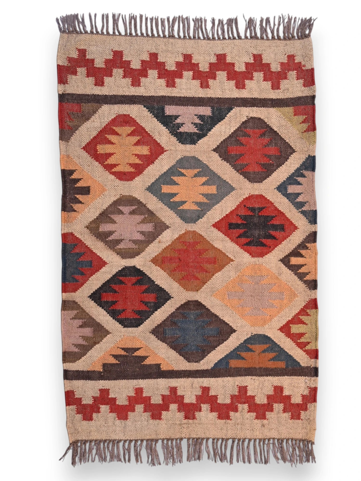 alfombras kililm pasillo 75x120  multicolor necha a mano en fibras naturales
