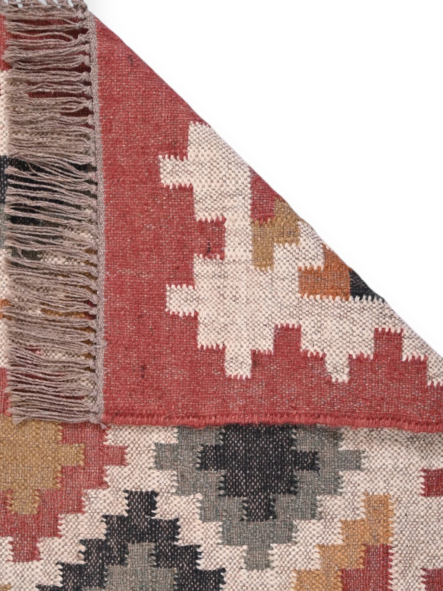 Detalle de alfombras kililm pasillo 75x120  multicolor necha a mano en fibras naturales