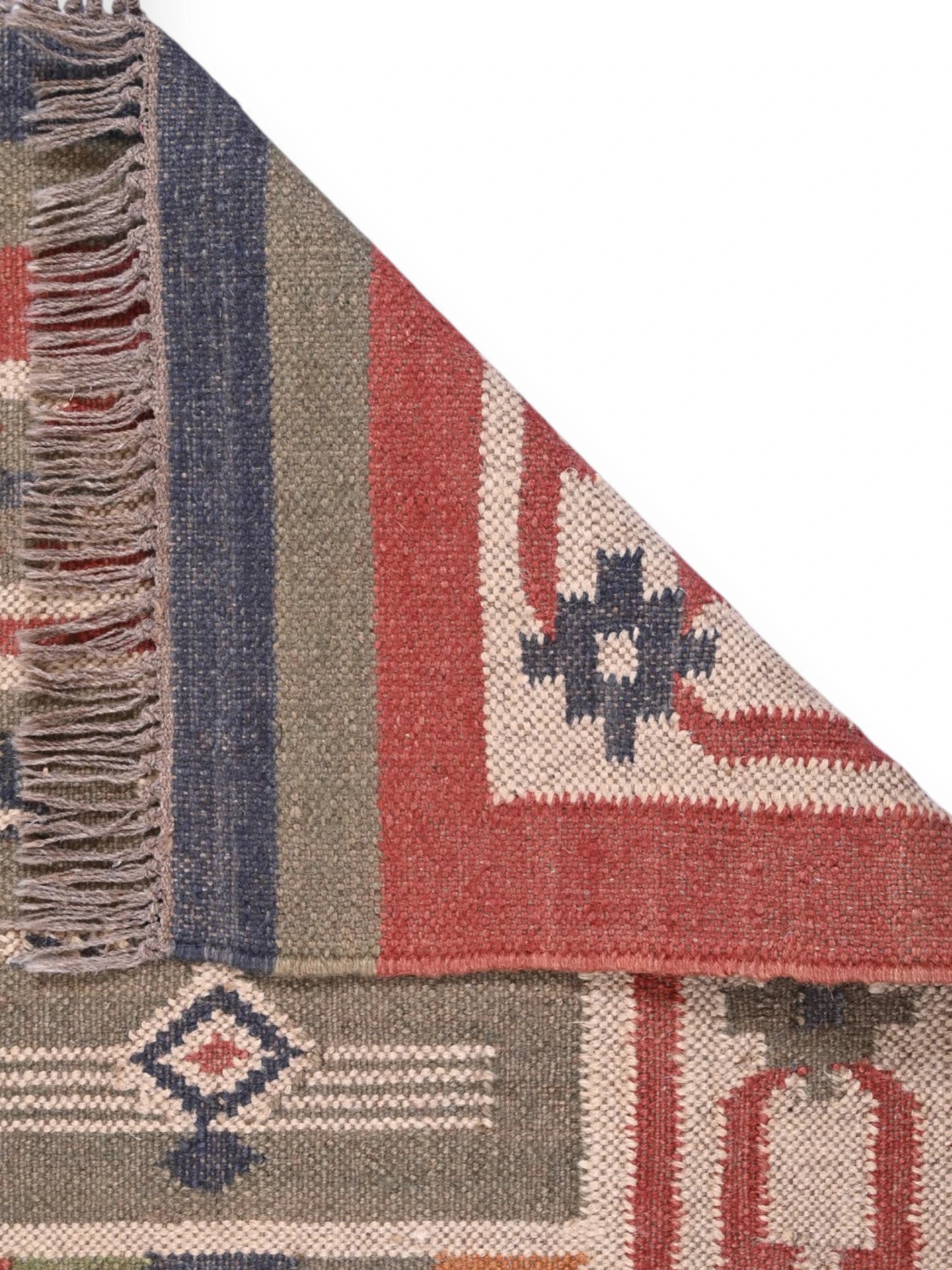 Detalle de alfombras kililm pasillo 75x120  multicolor necha a mano en fibras naturales