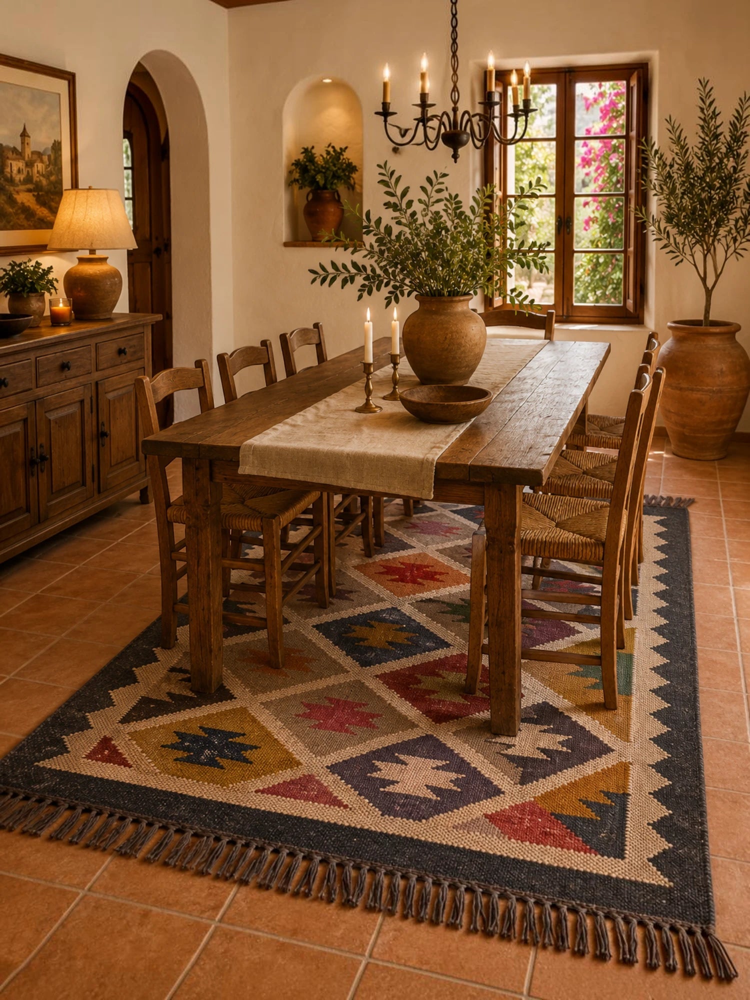 Alfombra Kilim 75X120 para (comedor, salón, dormitorio...dinning, living,  room) multicolor de yute y lana.