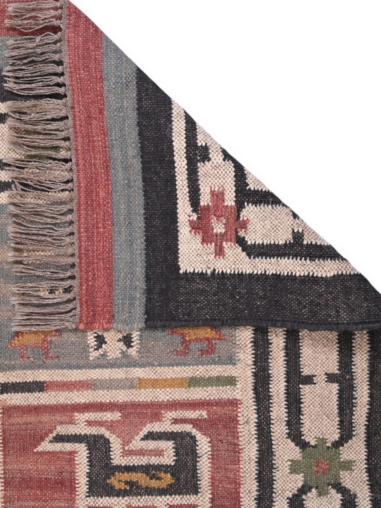 Detalle de alfombras kililm pasillo 75x120  multicolor necha a mano en fibras naturales