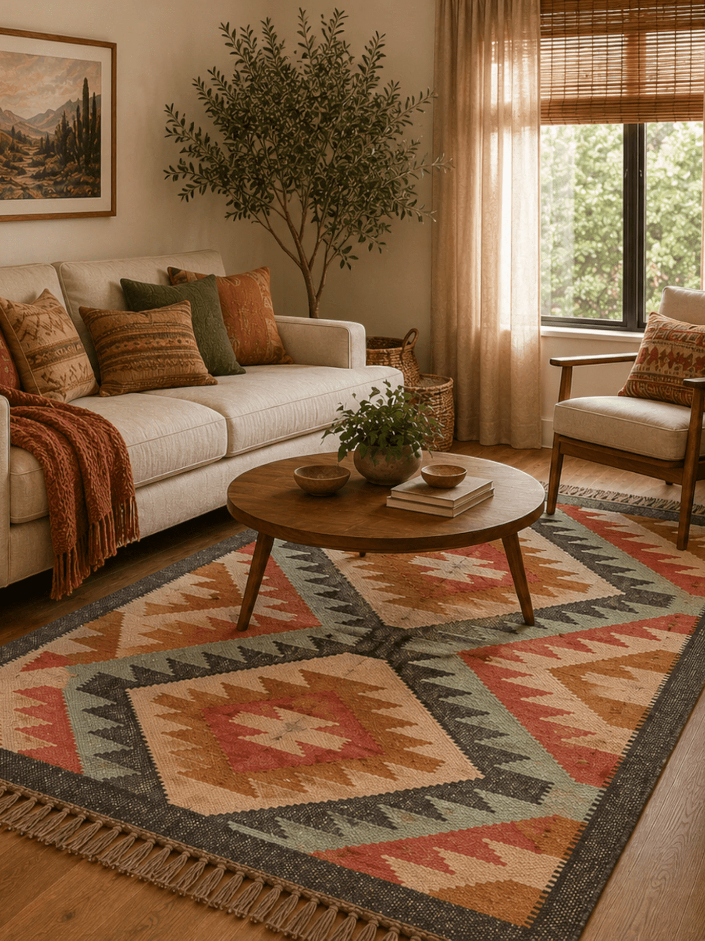 Alfombra Kilim 75x120 para (comedor, salón, dormitorio...dinning, living,  room) multicolor de yute y lana.