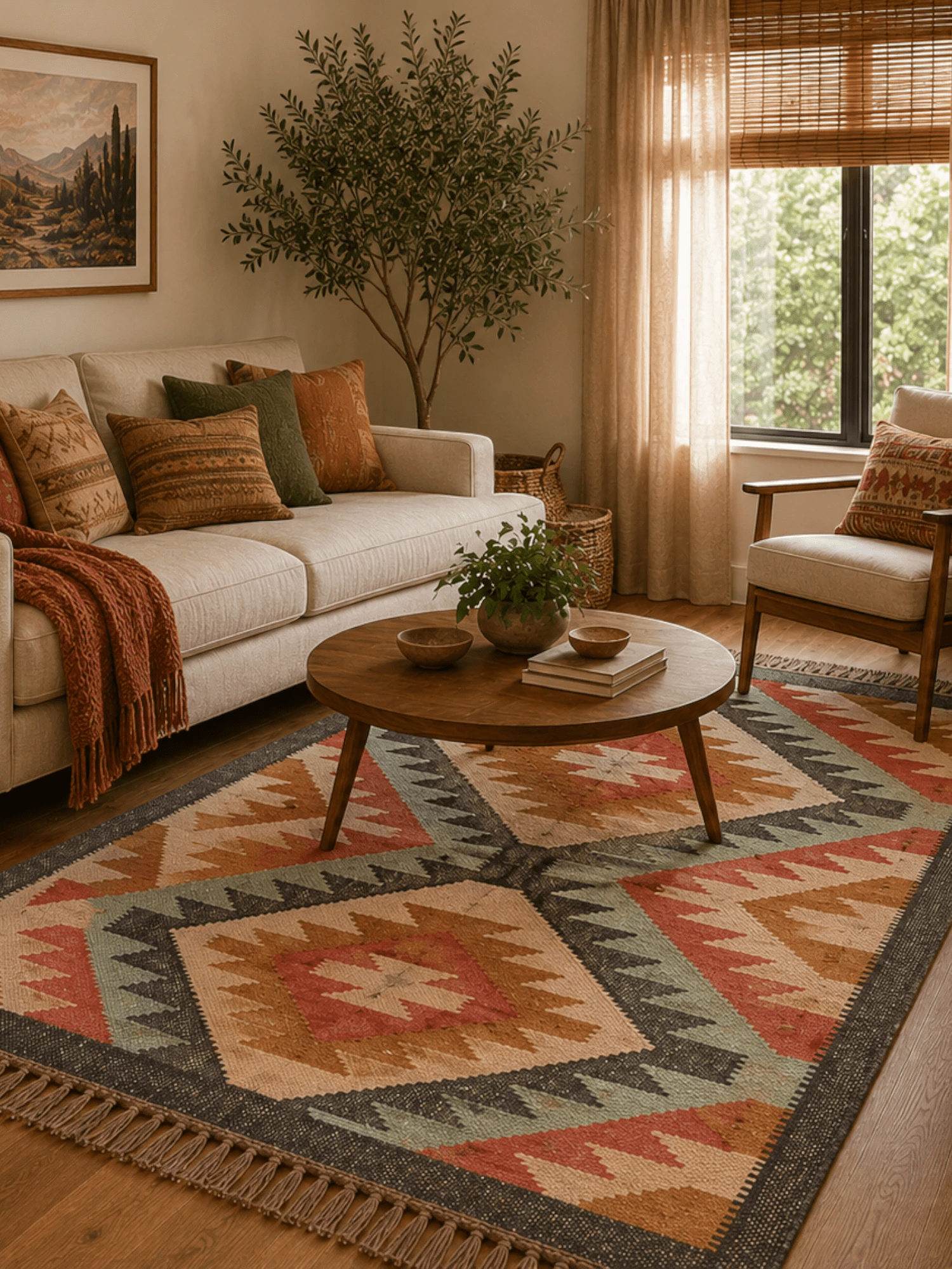 Alfombra Kilim 75x120 para (comedor, salón, dormitorio...dinning, living,  room) multicolor de yute y lana.