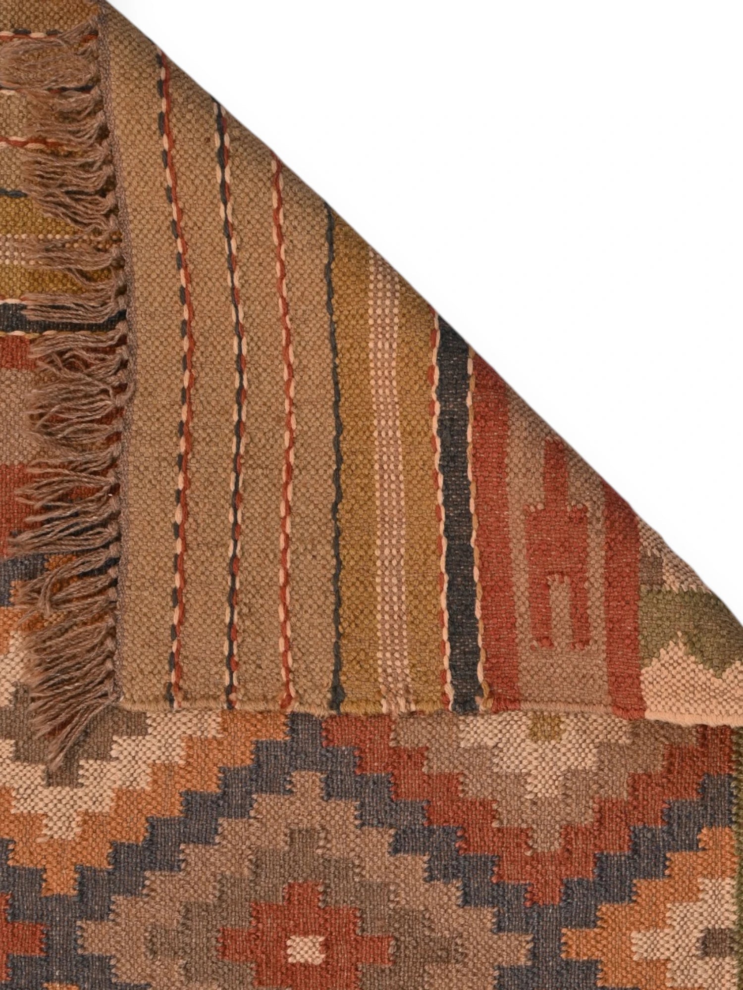 Detalle de alfombras kililm pasillo 75x180 multicolor necha a mano en fibras naturales