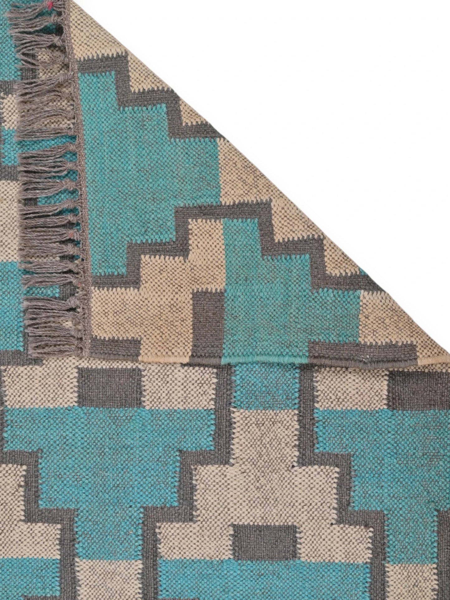 Detalle de alfombras kililm pasillo 75x180 multicolor necha a mano en fibras naturales