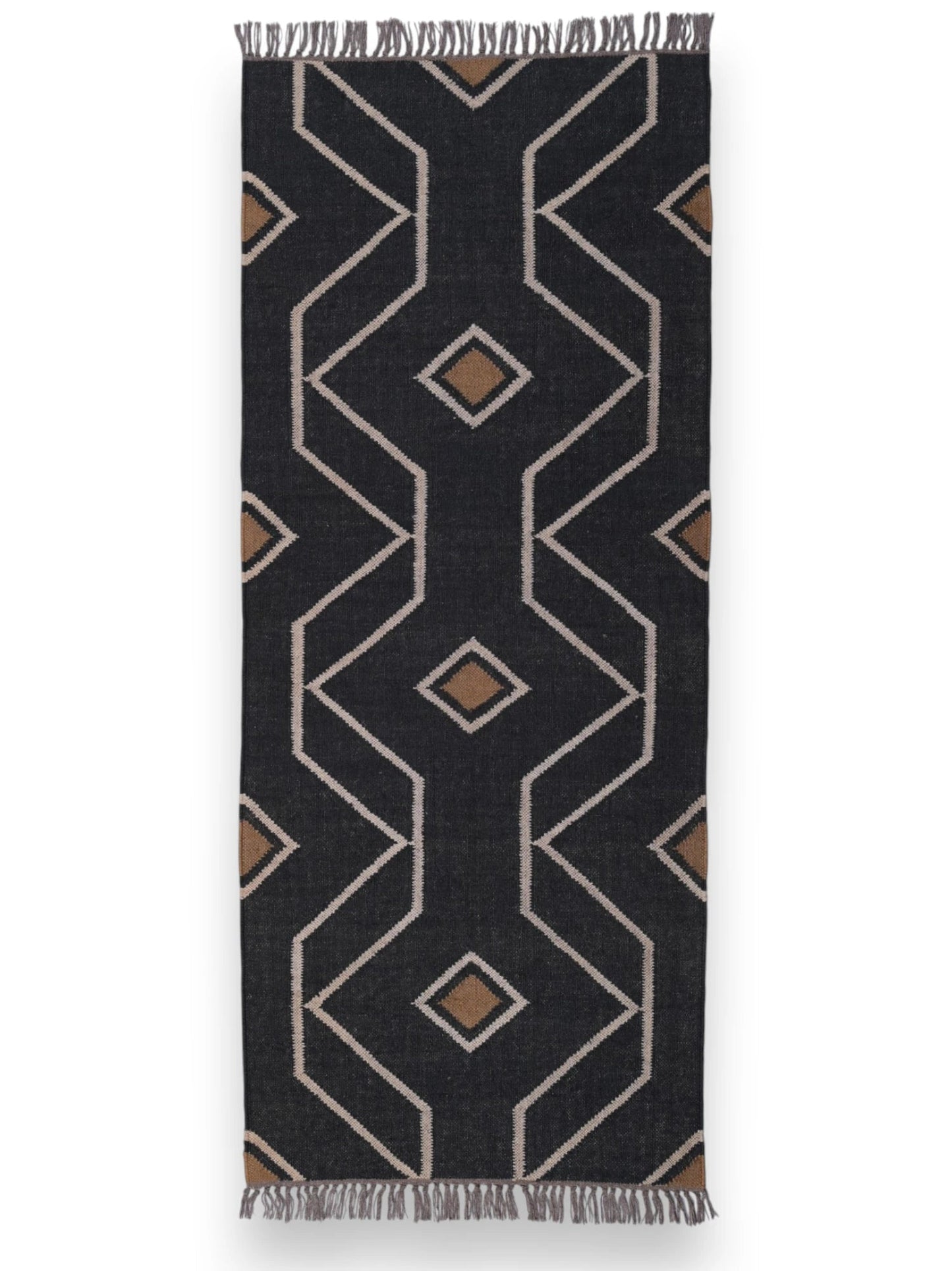 alfombras kilim pasillo 75x180 negro hecha a mano en fibras naturales