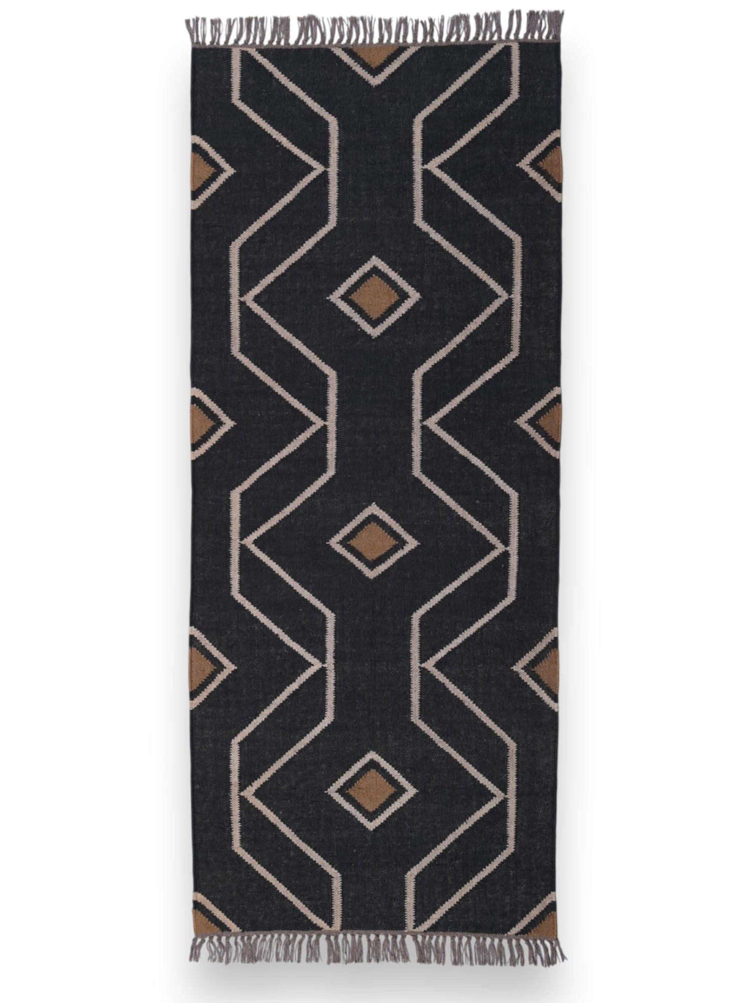 alfombras kilim pasillo 75x180 negro hecha a mano en fibras naturales